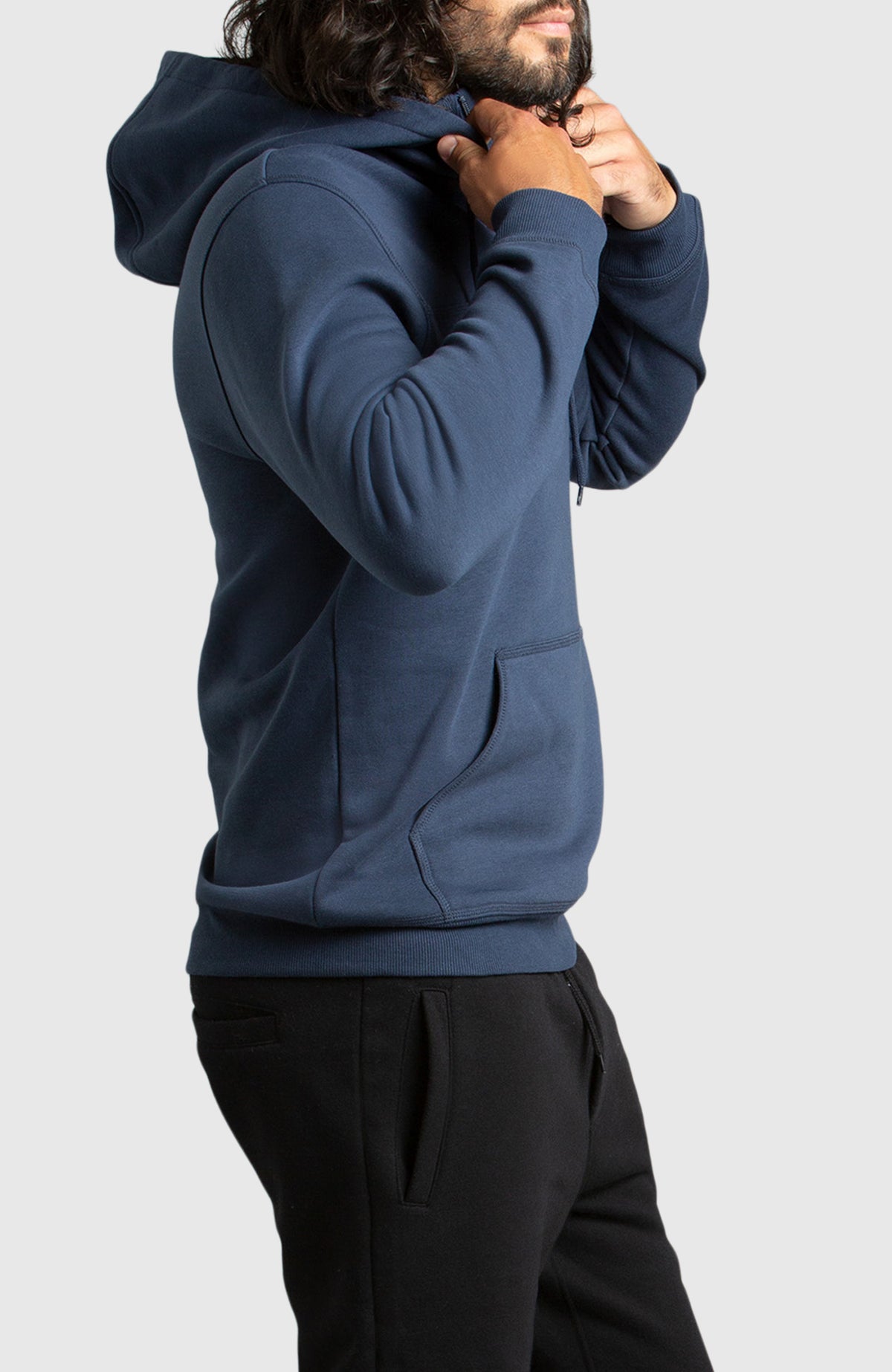 Blue Half-Zip Fleece Hoodie for Men - Side