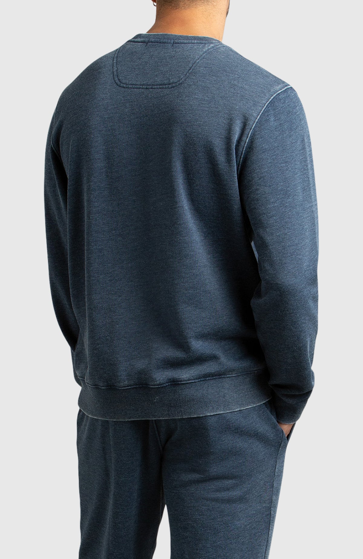 Navy Blue Fleece Crewneck Sweatshirt for Men - Back