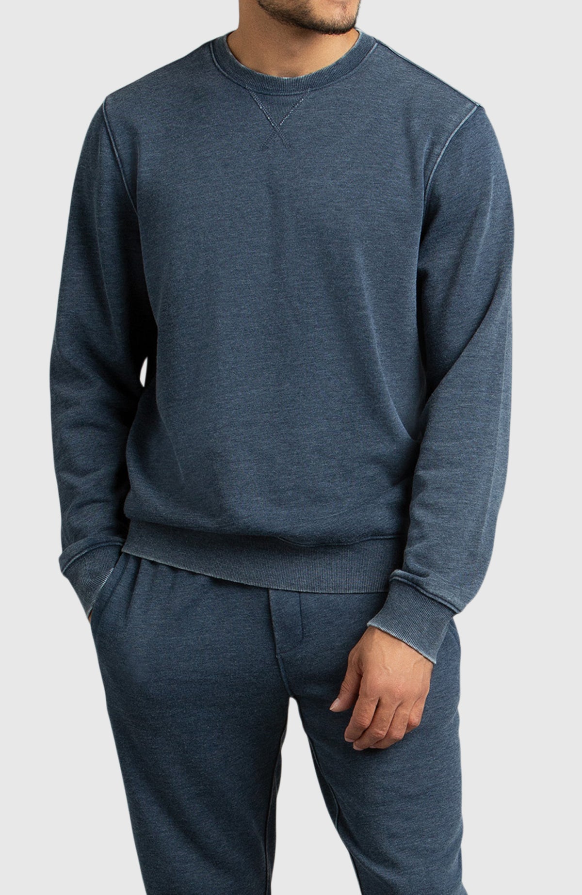 Navy Blue Fleece Crewneck Sweatshirt for Men - Front