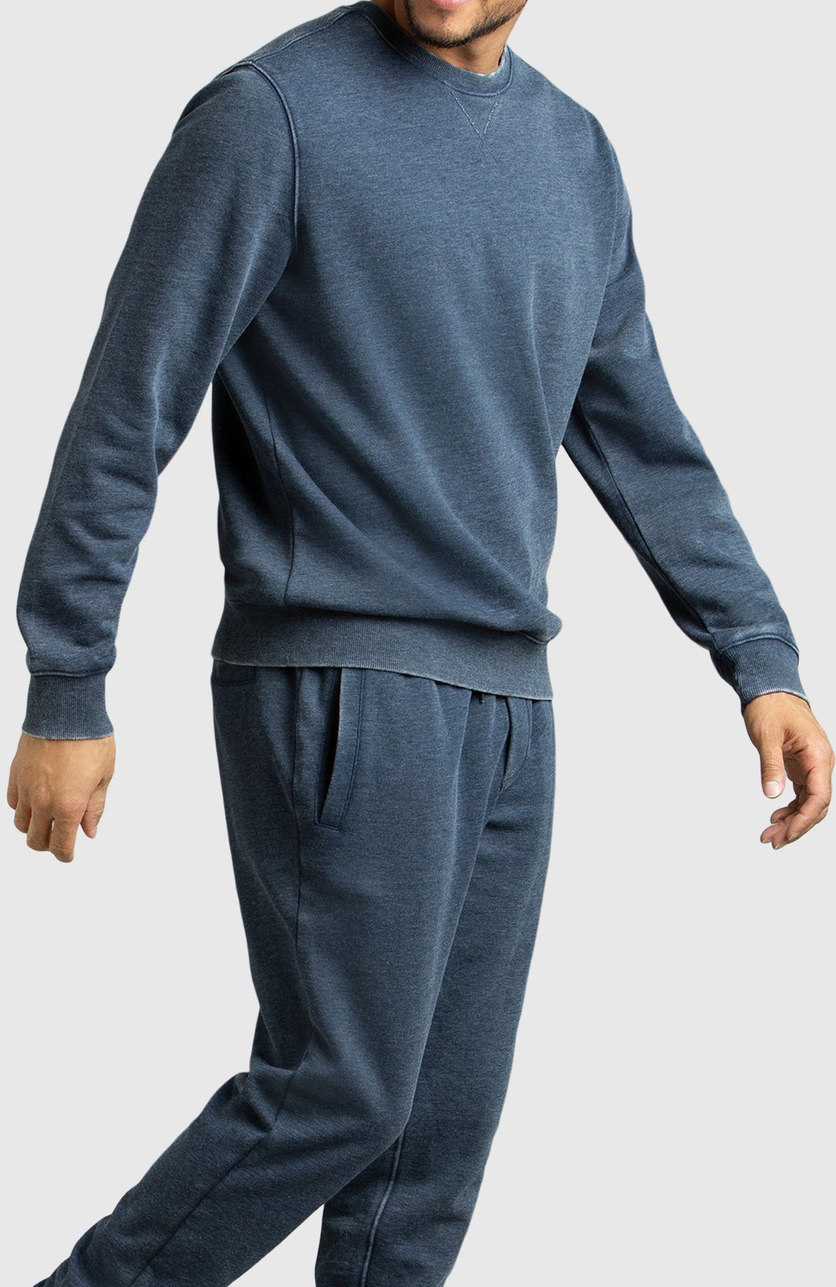 Navy Blue Fleece Crewneck Sweatshirt for Men - Side