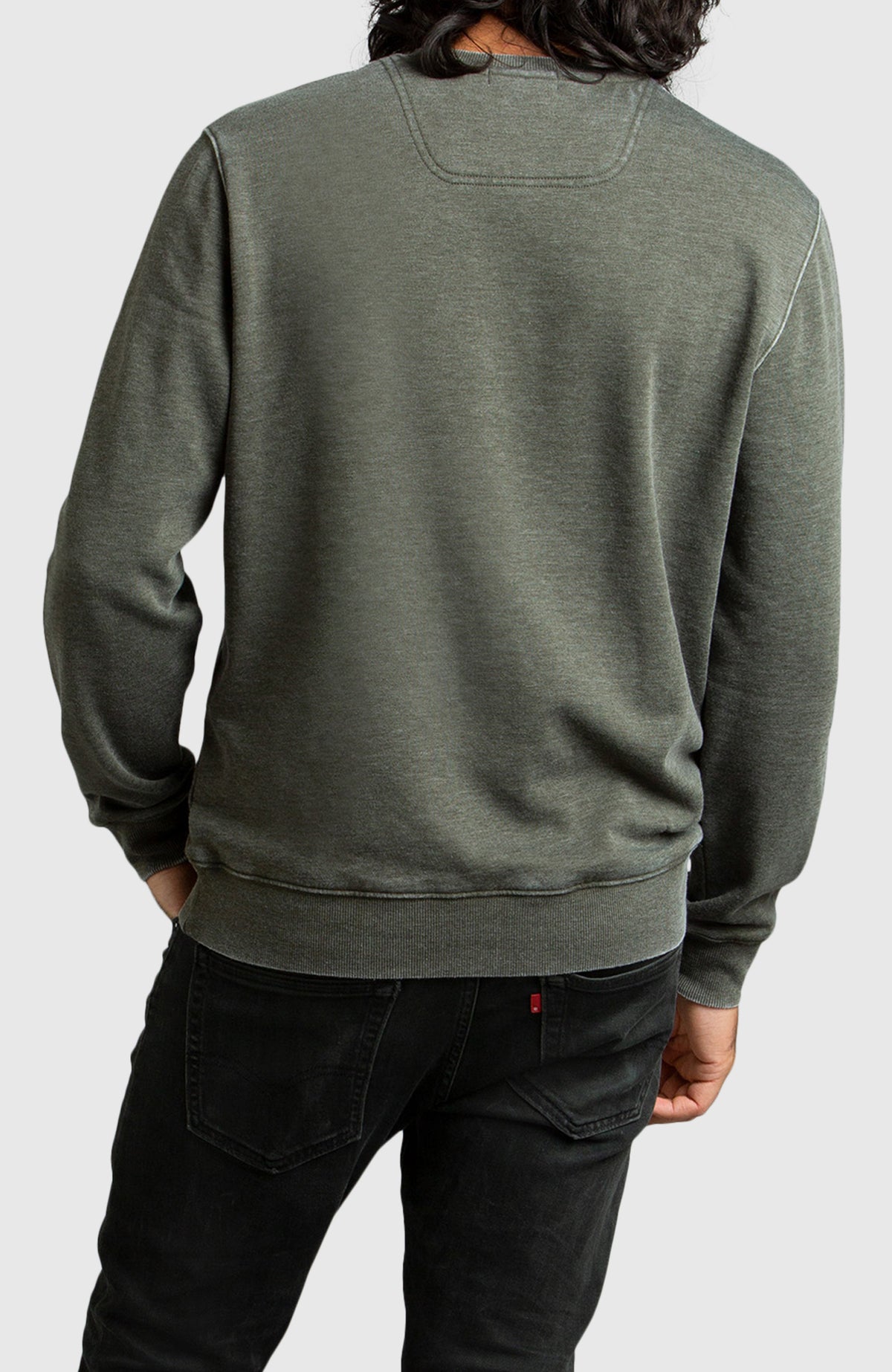 Army Green Fleece Crewneck Sweatshirt for Men - Back