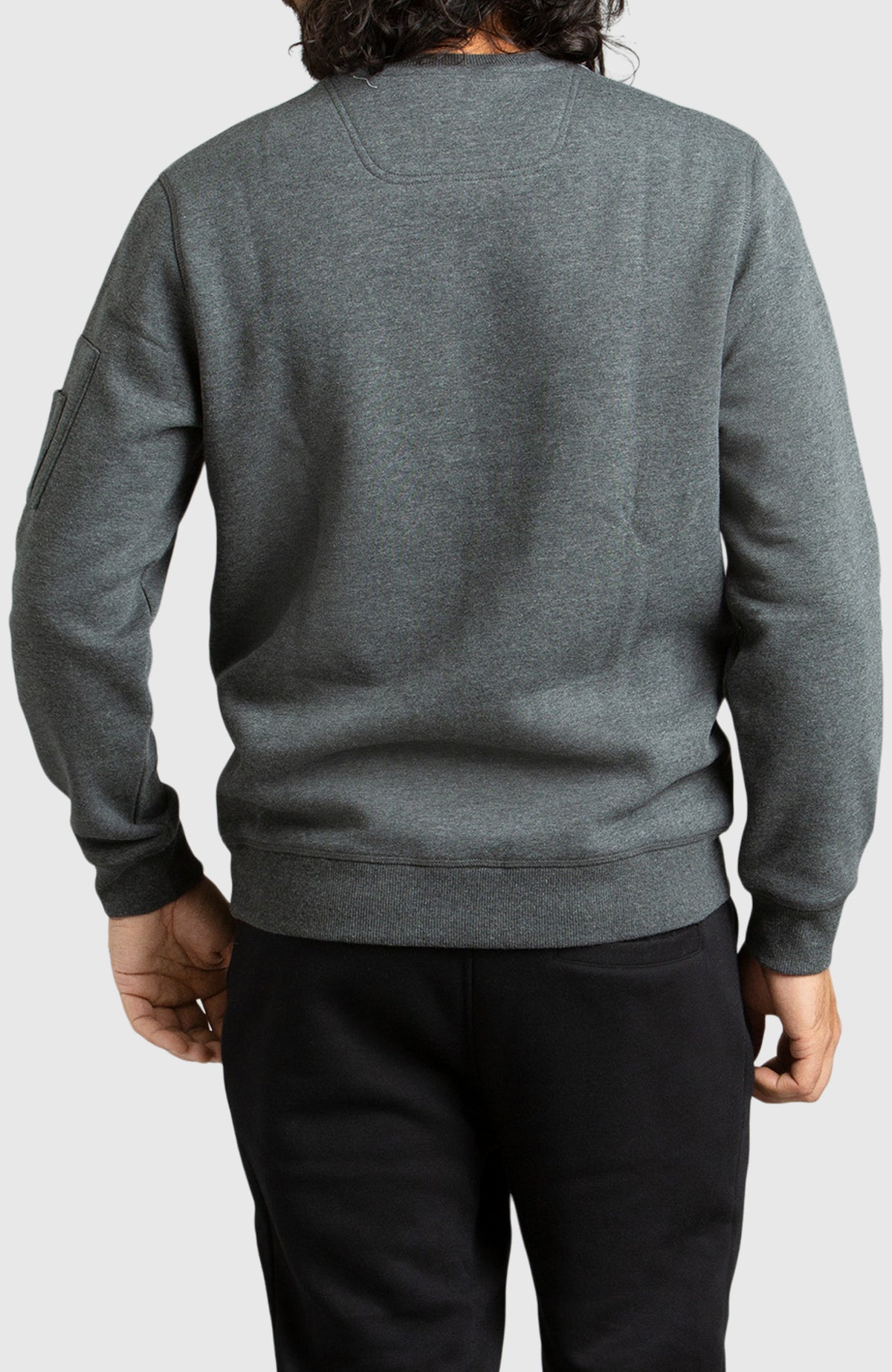 Dark Grey Fleece Crew-neck Sweatshirt for Men - Back