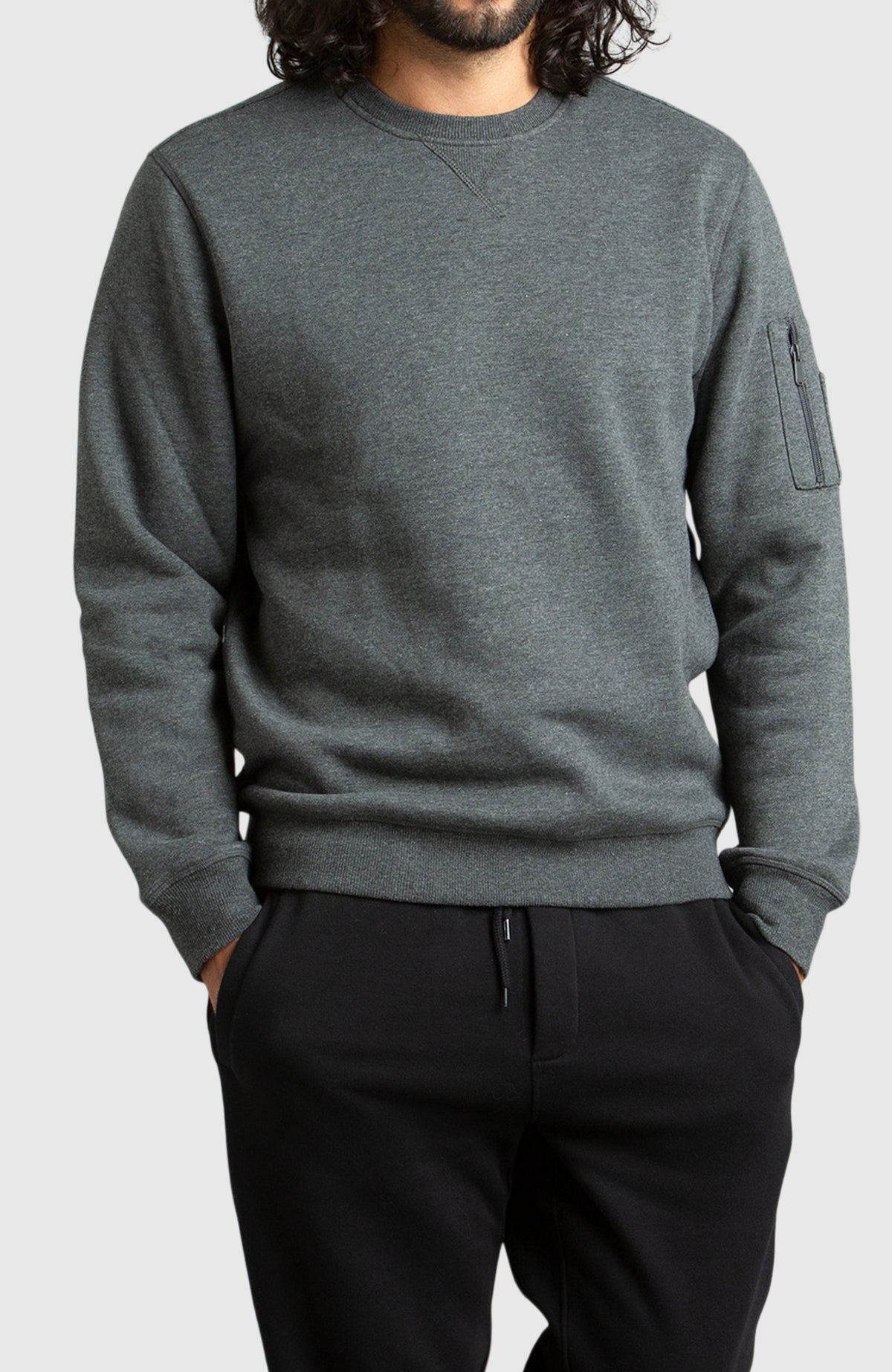 Dark Grey Fleece Crew-neck Sweatshirt for Men - Front