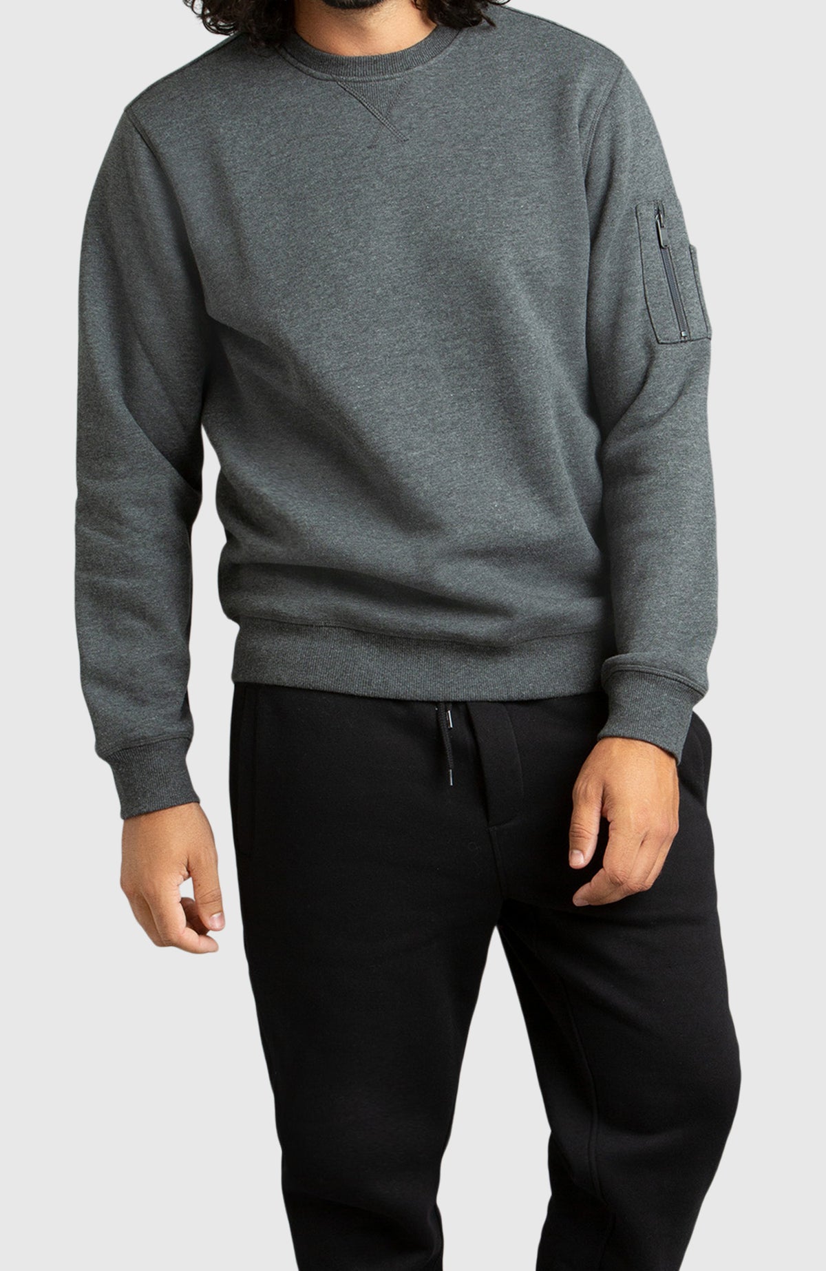 Dark Grey Fleece Crew-neck Sweatshirt for Men - Full