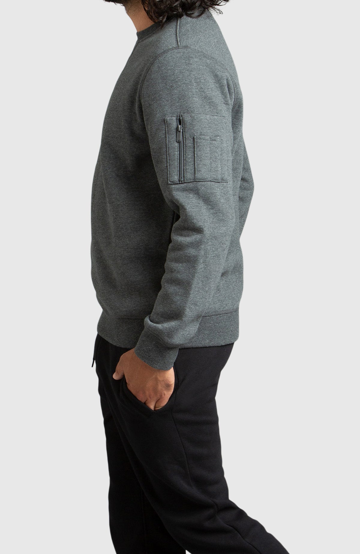 Dark Grey Fleece Crew-neck Sweatshirt for Men - Side