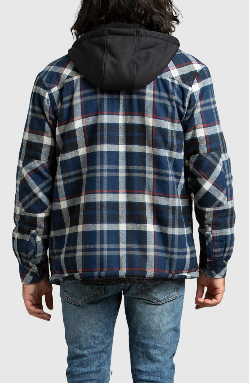 Blue Hooded Flannel Shirt Jacket for Men - Back