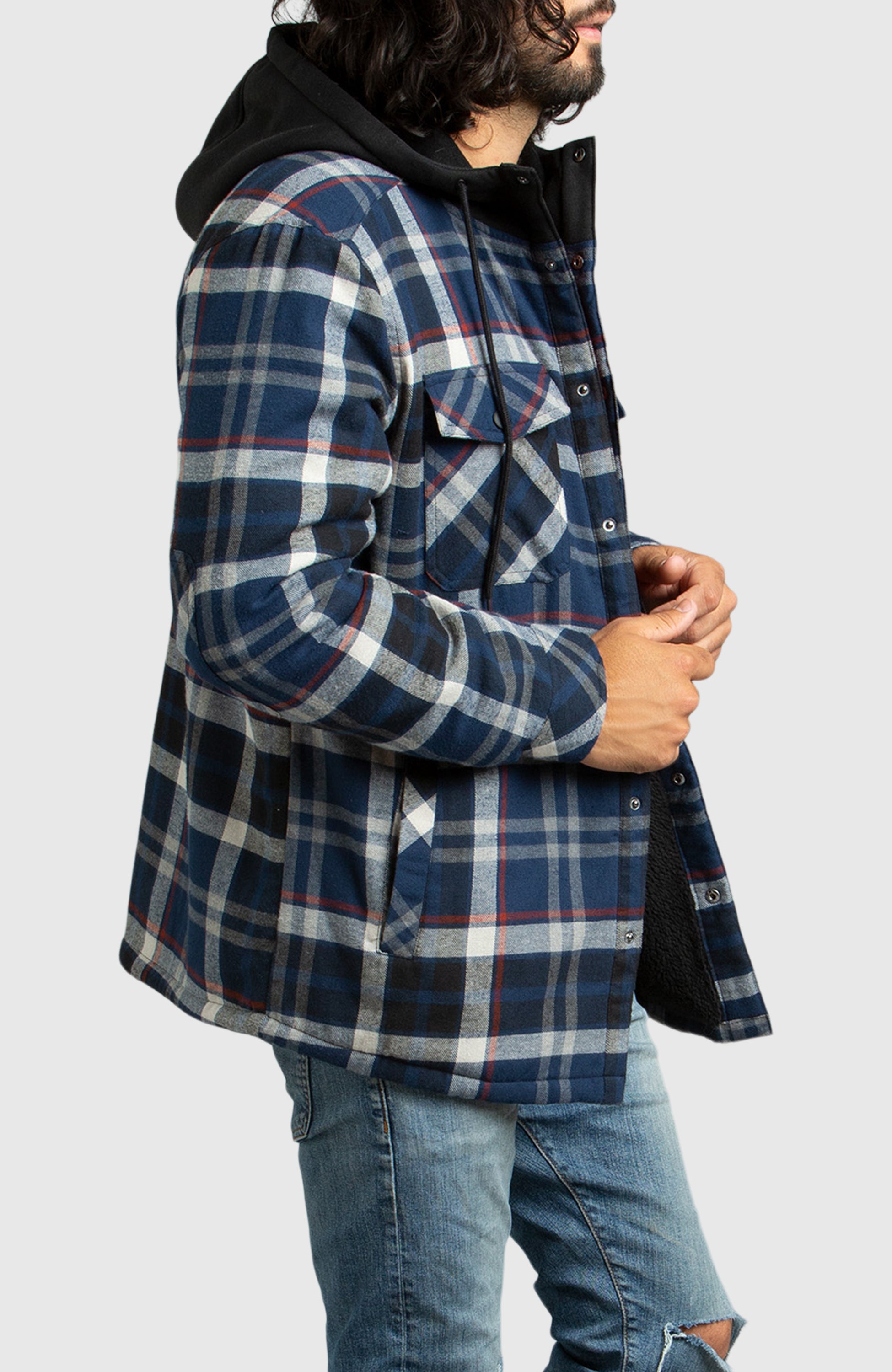 Blue Hooded Flannel Shirt Jacket for Men Boston Traders