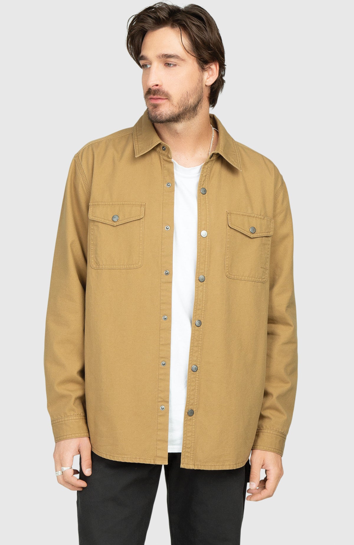 Camel Canvas Shirt Jacket - Front
