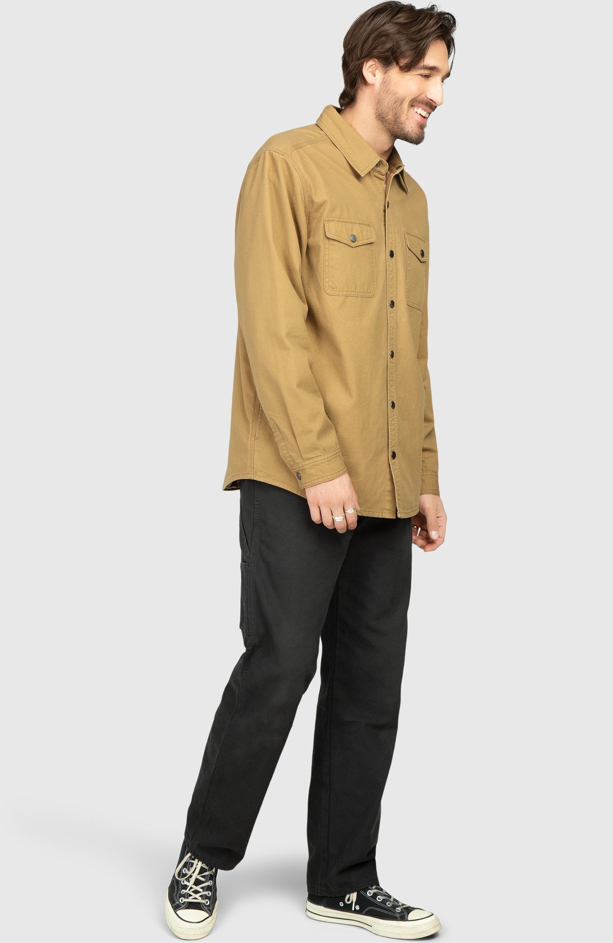 Camel Canvas Shirt Jacket - Full Length