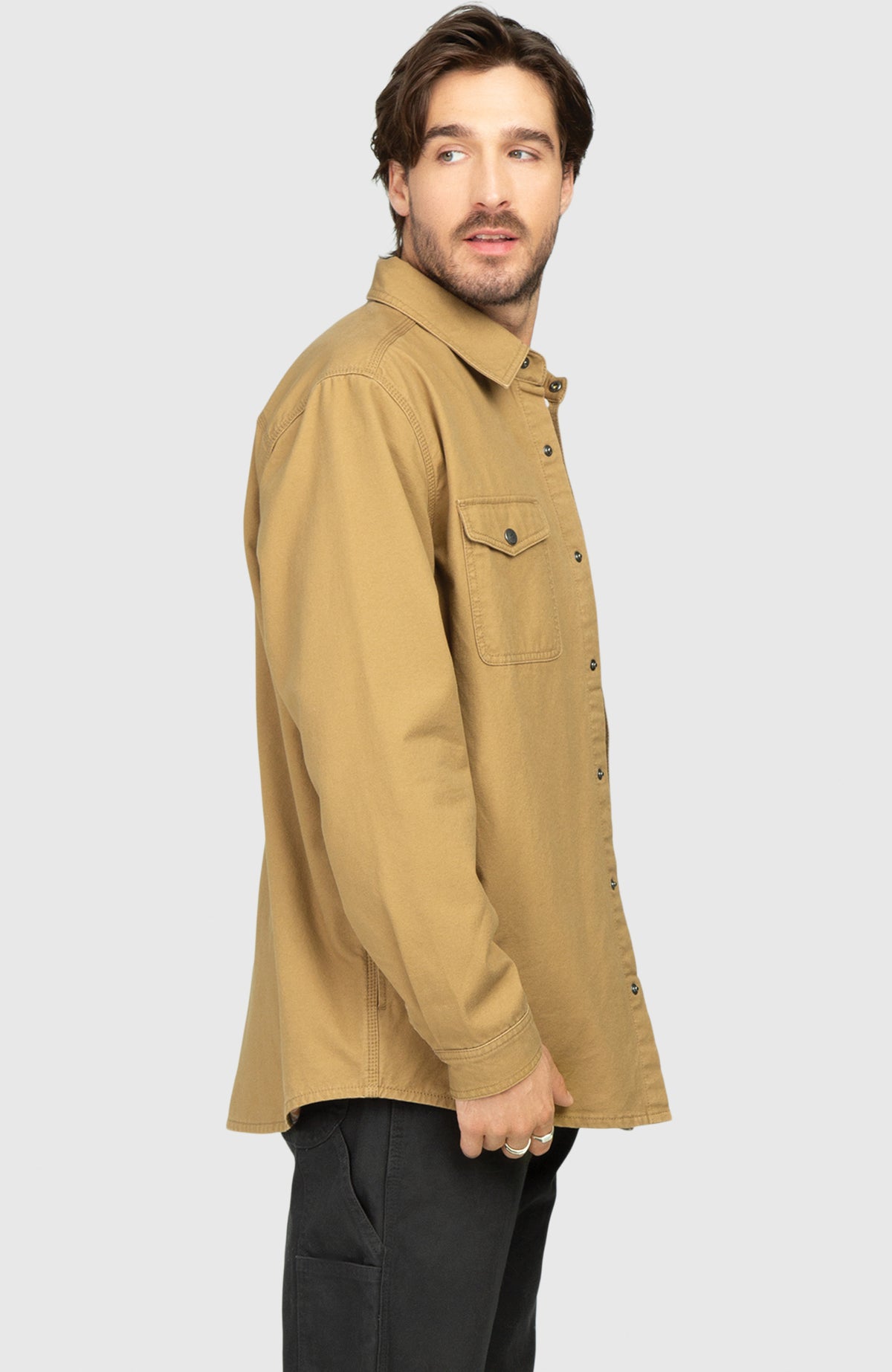 Camel Canvas Shirt Jacket - Side