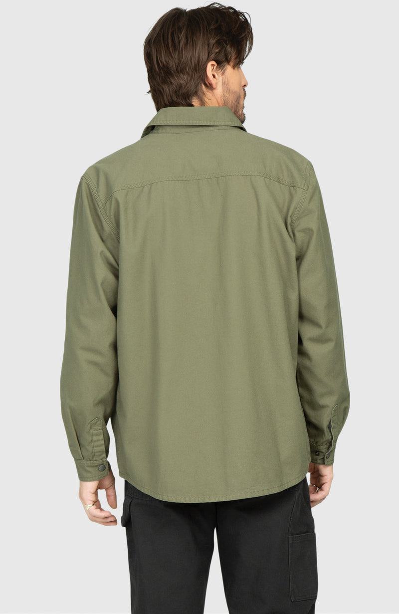 Sage Green Canvas Shirt Jacket - Back