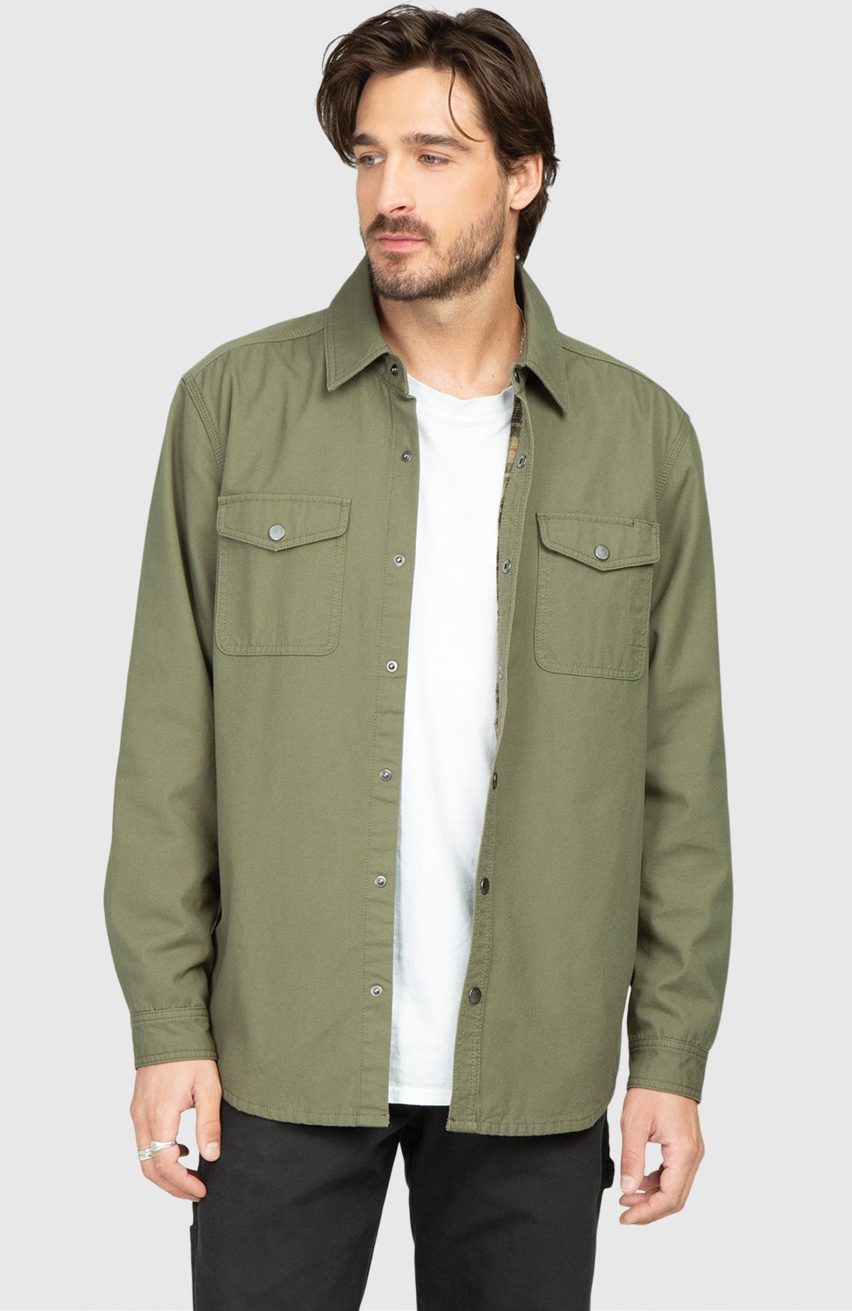 Sage Green Canvas Shirt Jacket - Front