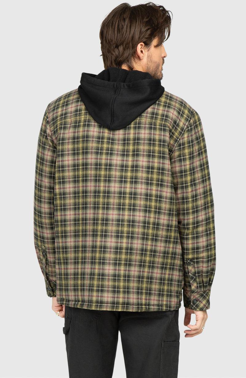 Black Pine Hooded Flannel Shirt Jacket - Back