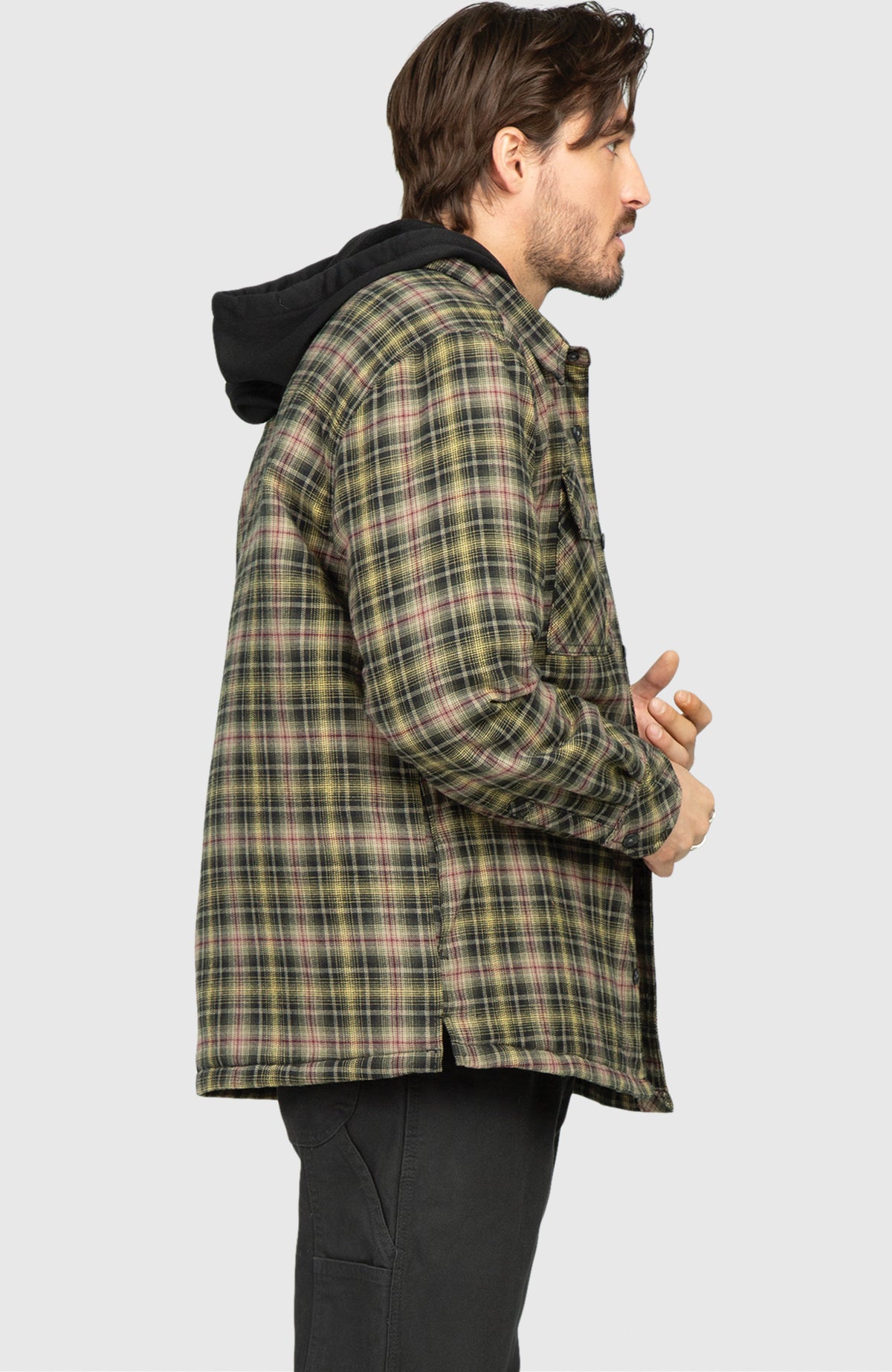 Black Pine Hooded Flannel Shirt Jacket - Side