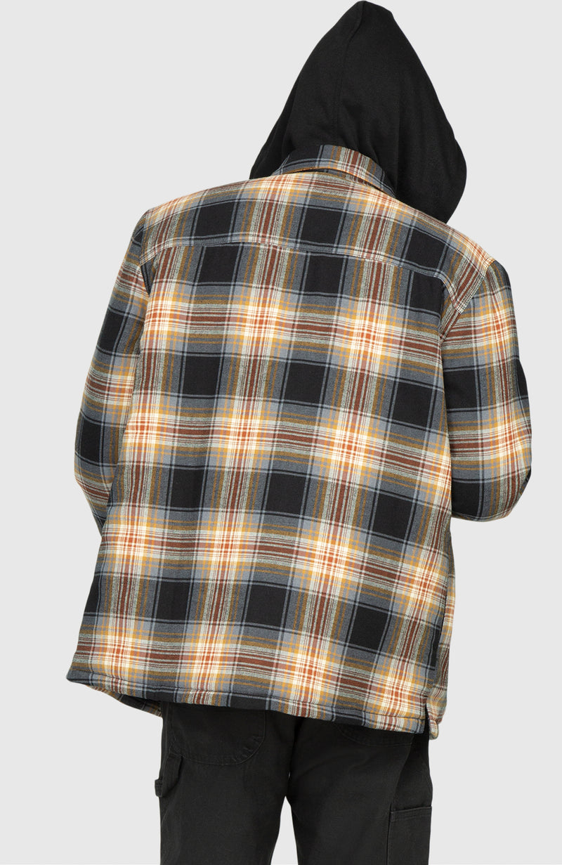 Chestnut Hooded Flannel Shirt Jacket - Back