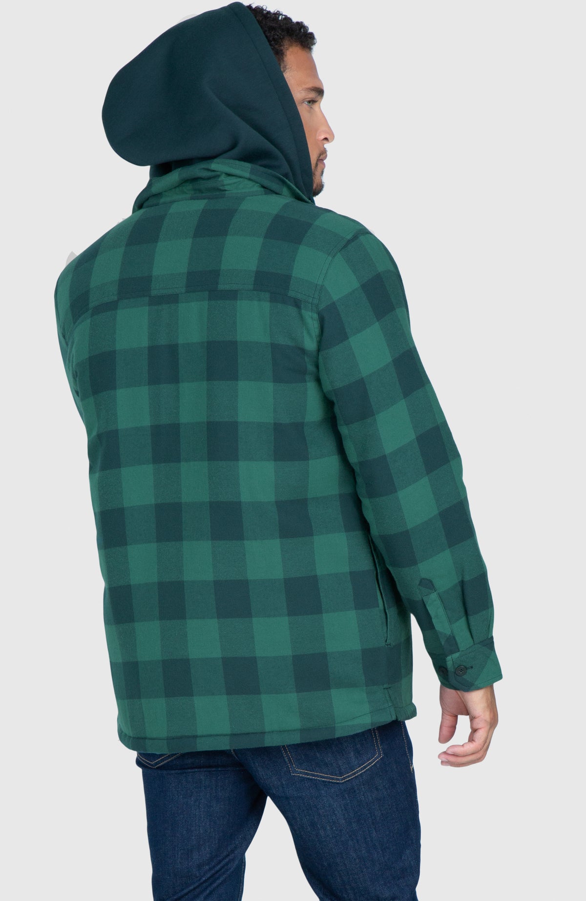 Sea Green Hooded Flannel Shirt Jacket - Back