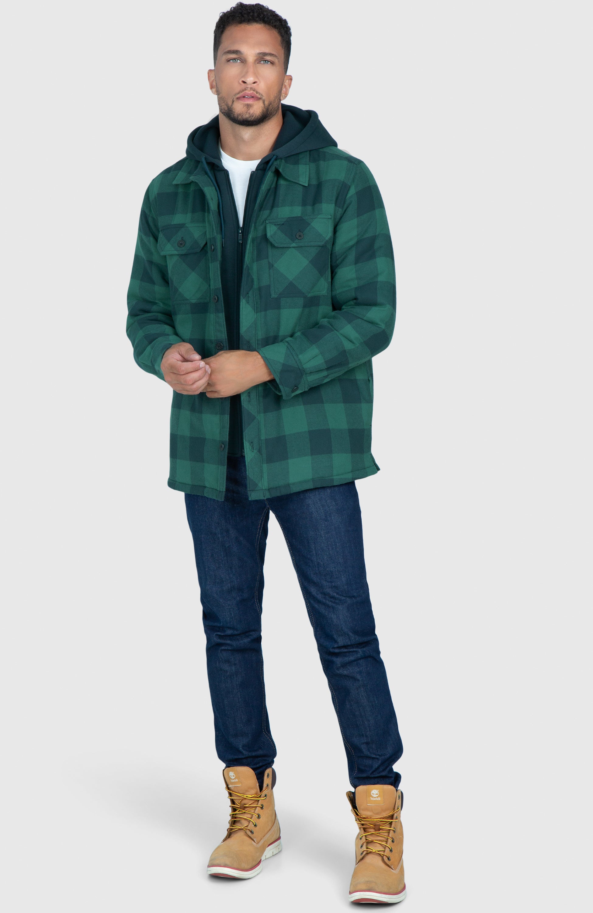 Sea Green Hooded Flannel Shirt Jacket for Men | Boston Traders Sea Green Hooded Flannel Shirt Jacket for Men | Boston Traders