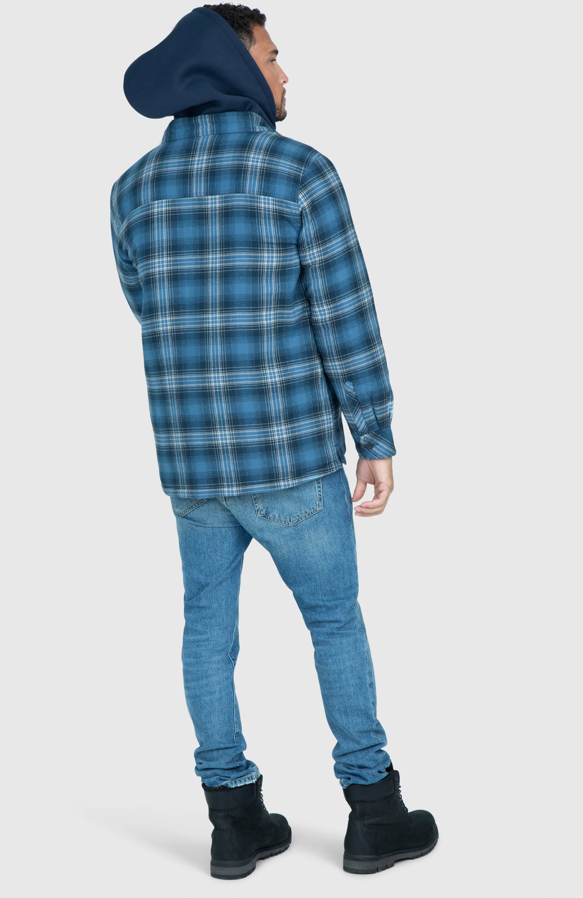 True Blue Hooded Flannel Shirt Jacket - Back