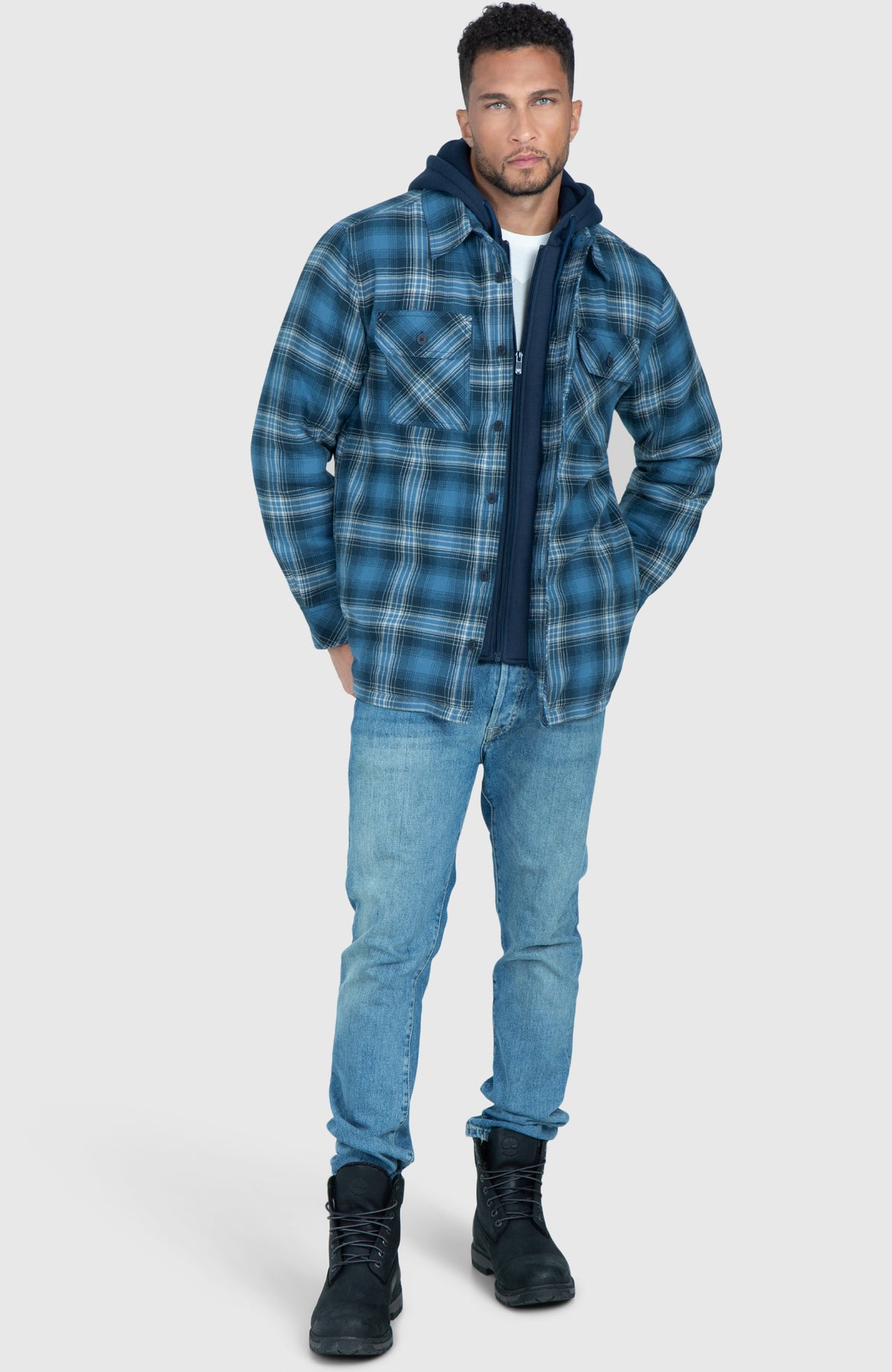 True Blue Hooded Flannel Shirt Jacket - Lifestyle