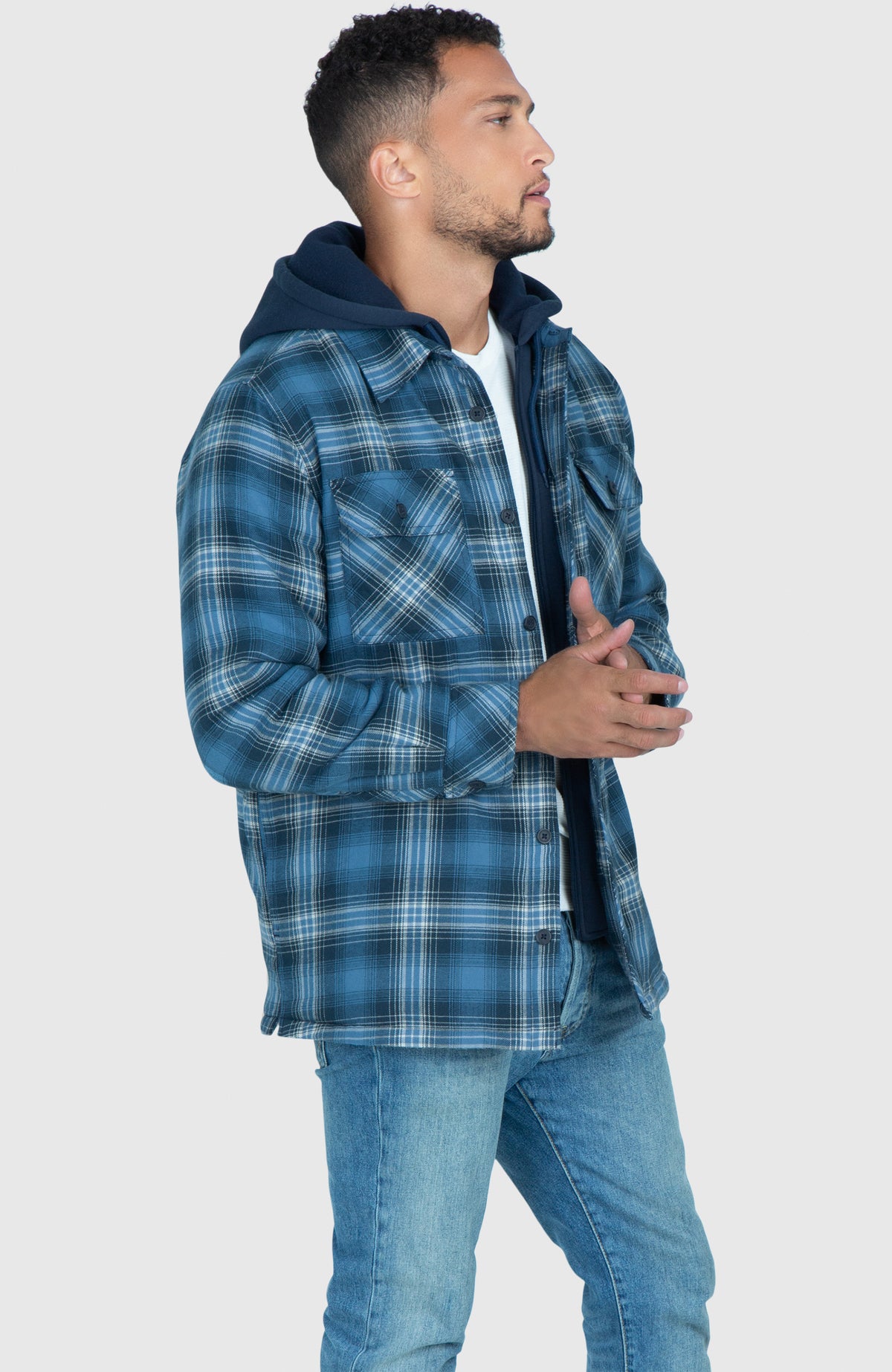 True Blue Hooded Flannel Shirt Jacket - Side