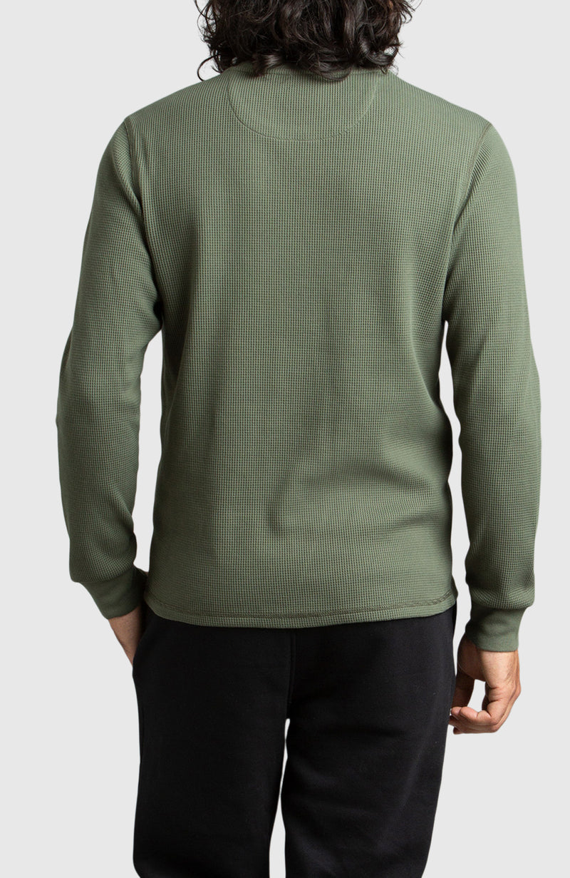 Green Waffle Crewneck Sweater for Men - Back