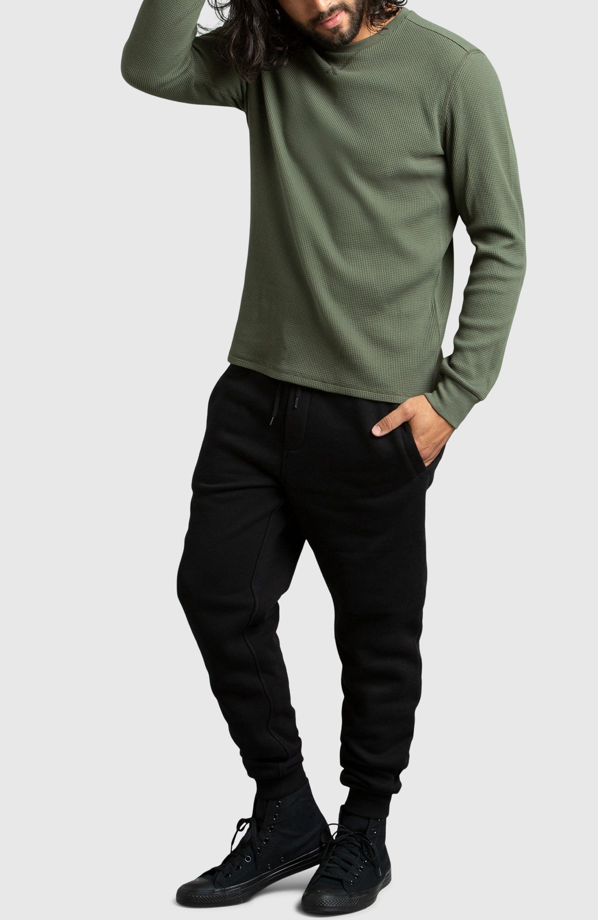 Green Waffle Crewneck Sweater for Men - Full