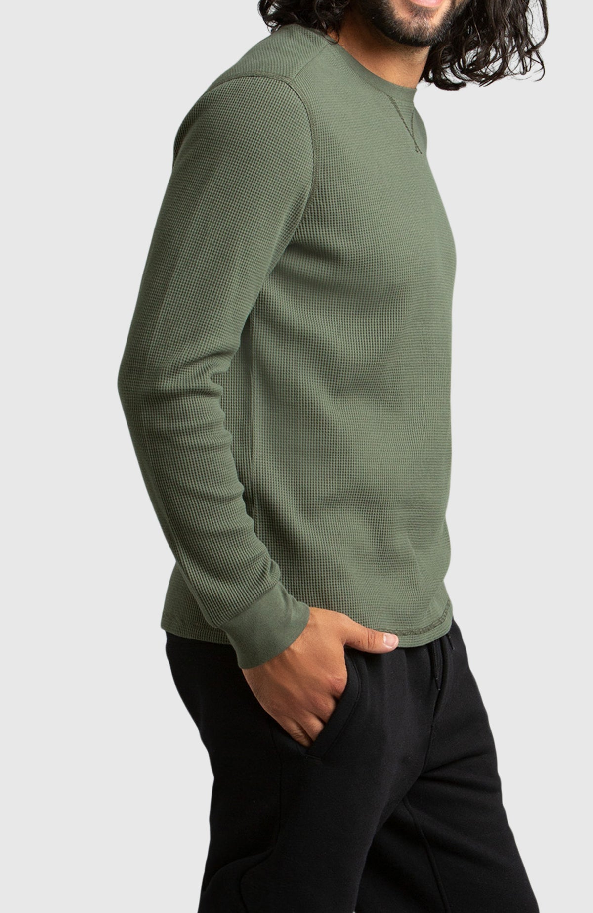 Green Waffle Crewneck Sweater for Men - Side