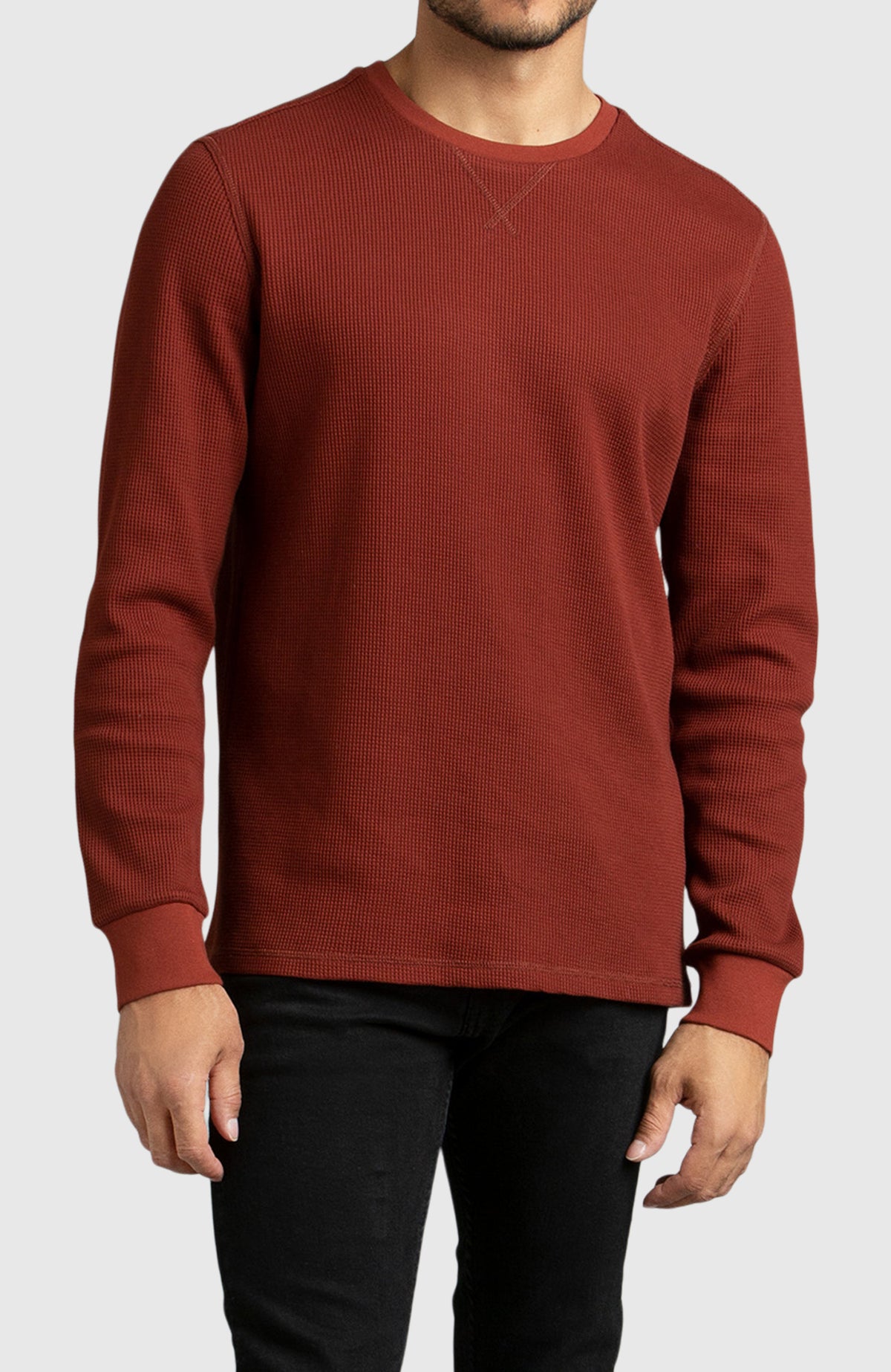 Red Waffle Crewneck Sweater for Men - Front 