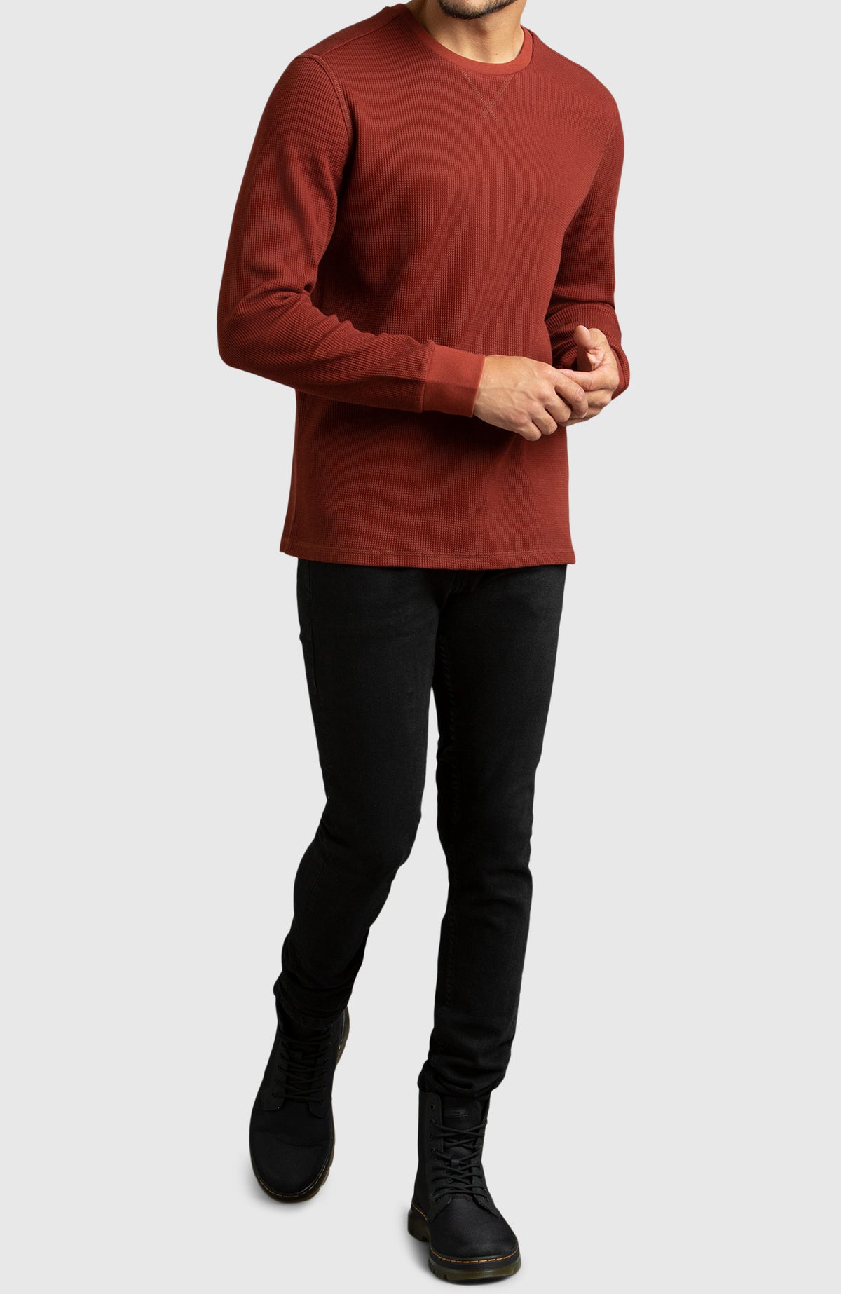 Red Waffle Crewneck Sweater for Men - Full