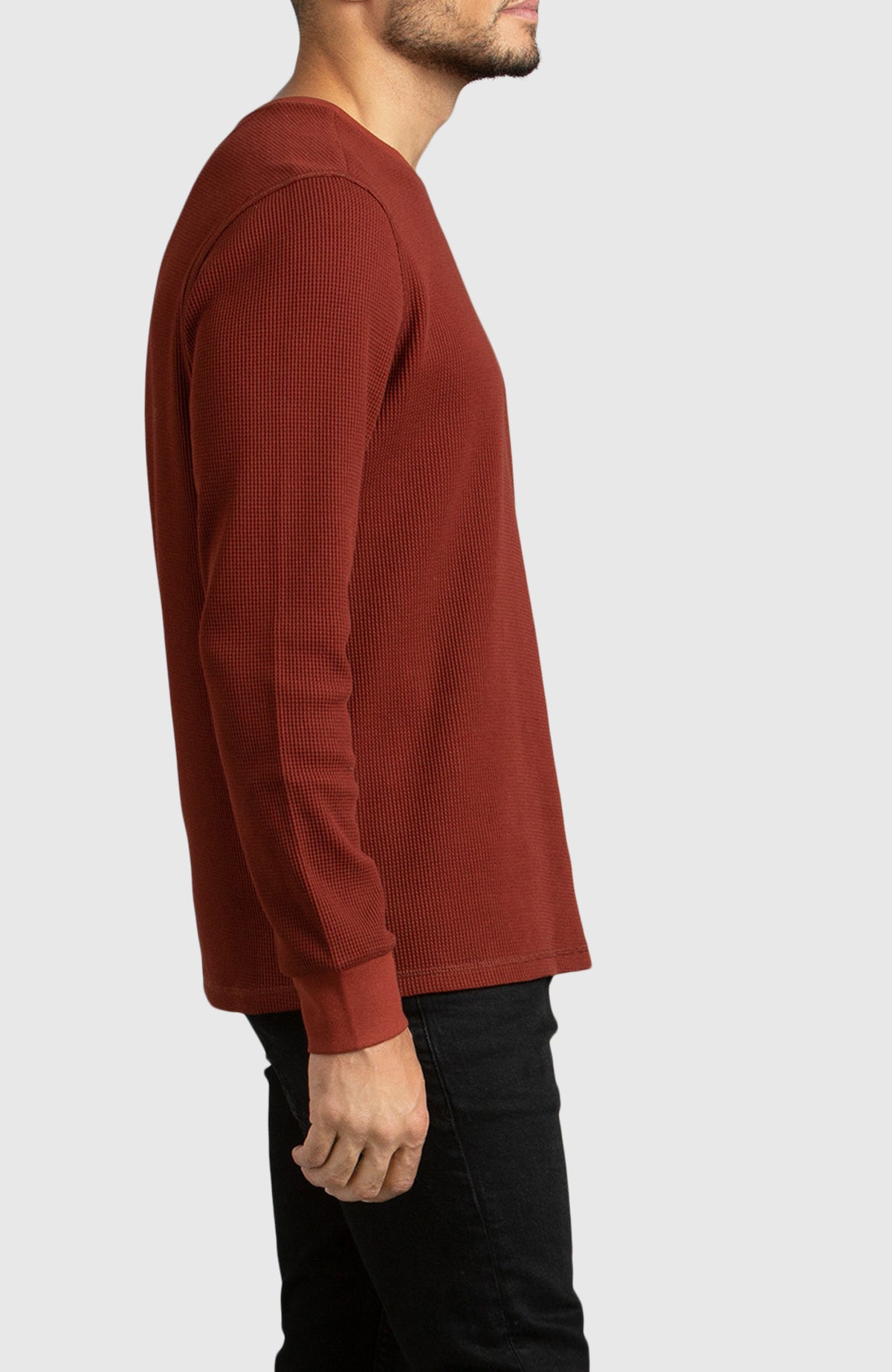 Red Waffle Crewneck Sweater for Men - Side 