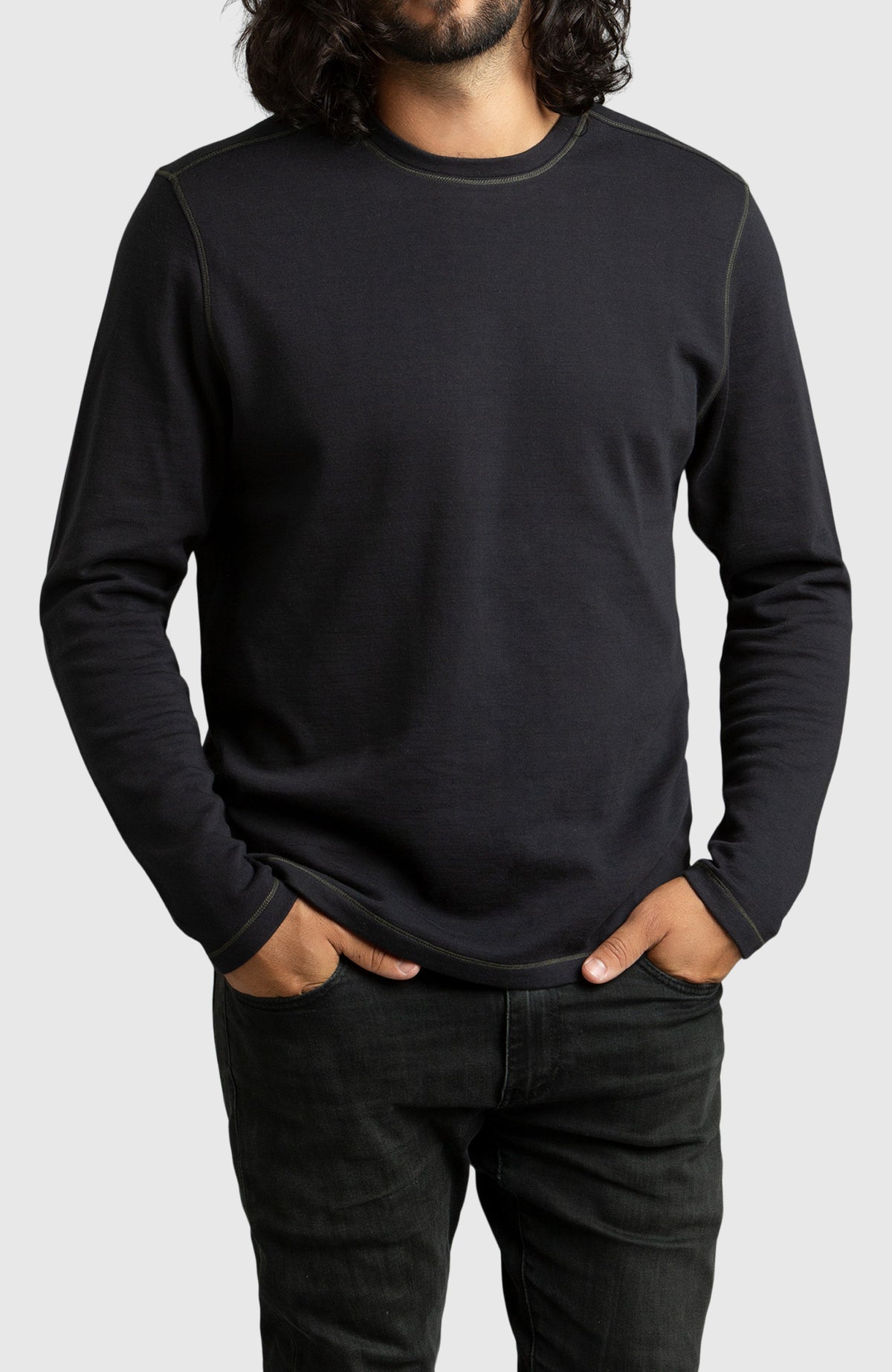 Black Double Knit Crewneck Sweatshirt for Men - Front