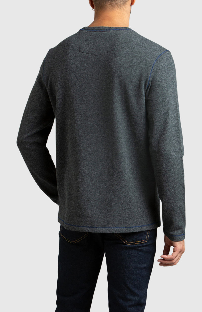 Dark Heather Grey Double Knit Crewneck Sweatshirt for Men - Back