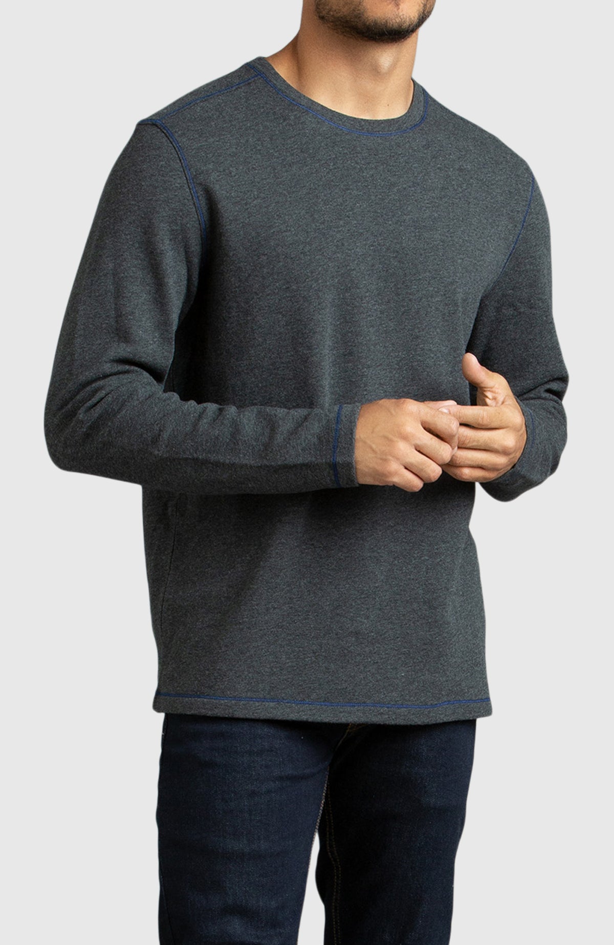 Dark Heather Grey Double Knit Crewneck Sweatshirt for Men - Front