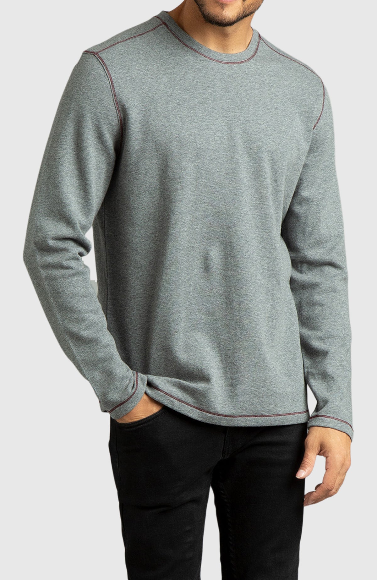 Heather Grey Double Knit Crewneck Sweatshirt for Men - Front