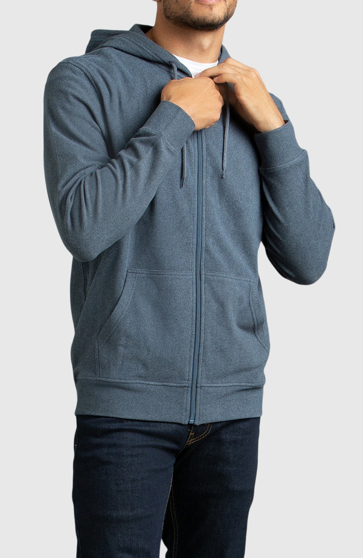 Navy Front Zip Hoodie for Men - Front