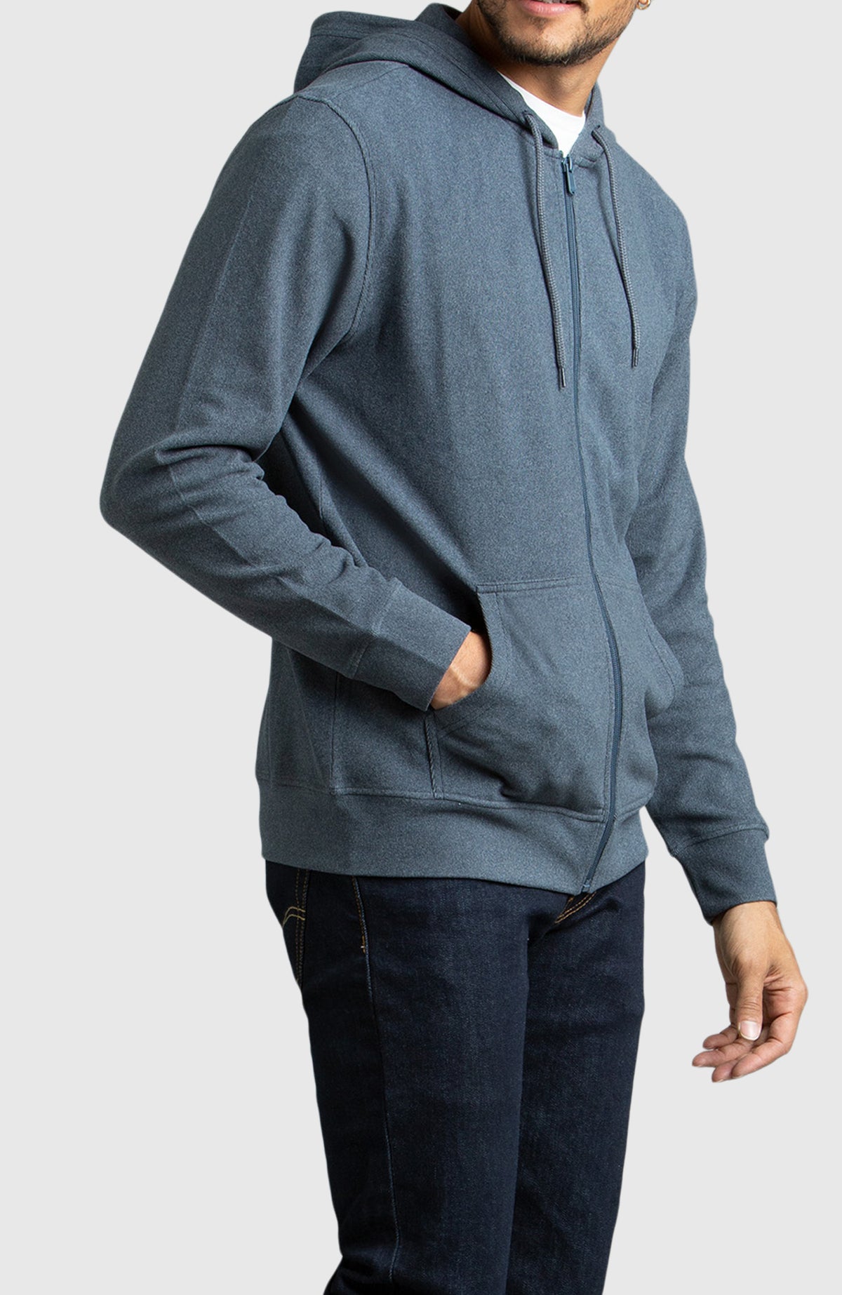 Navy Front Zip Hoodie for Men - Side