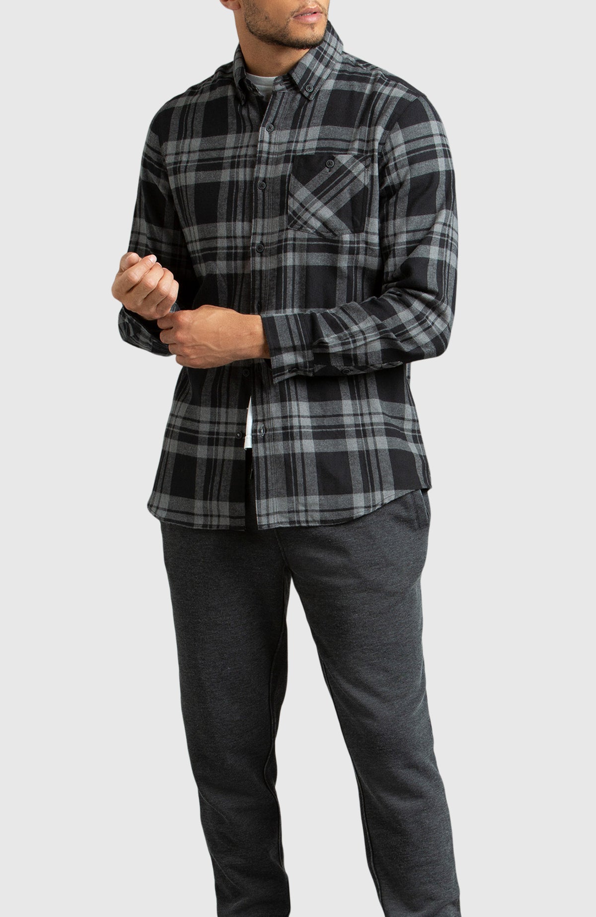 Grey & Black Plaid Flannel Shirt for Men - Full