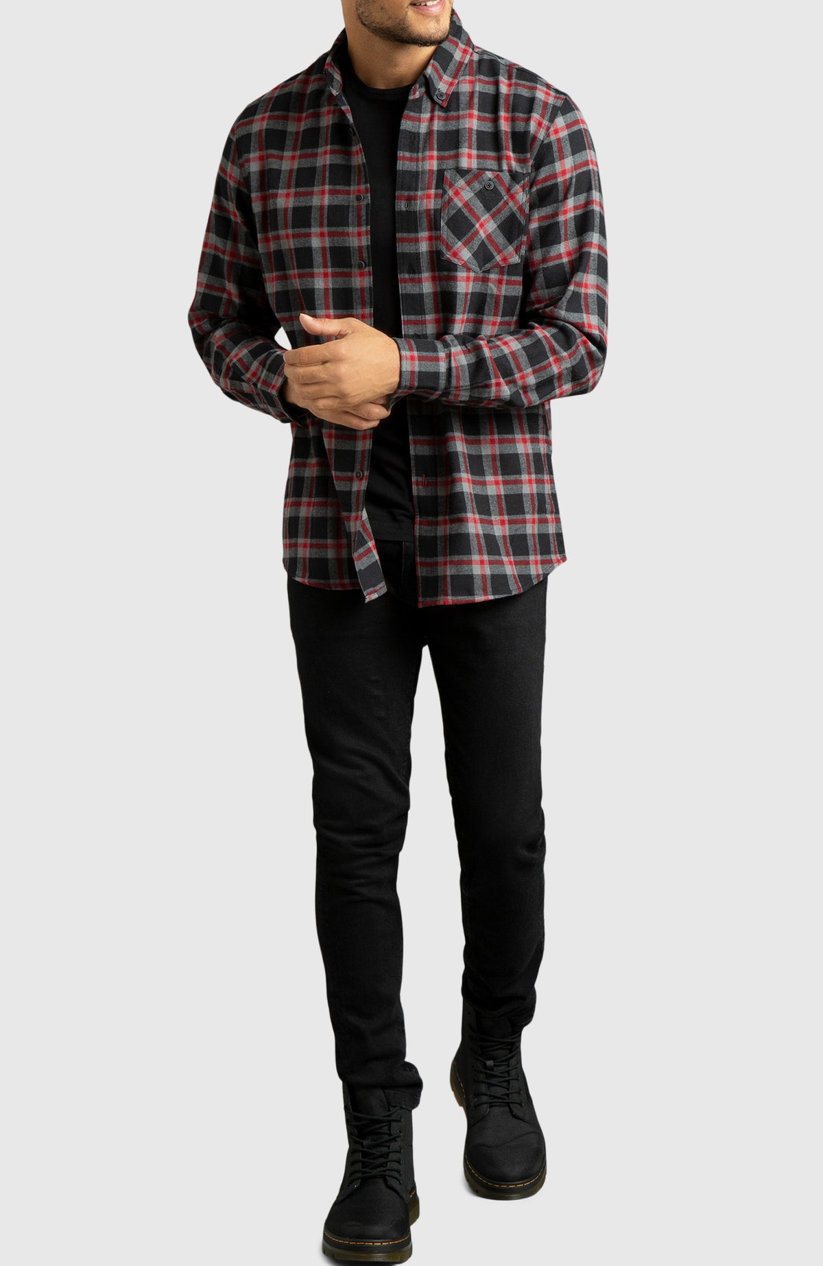 Red & Black Plaid Flannel Shirt for Men - Full