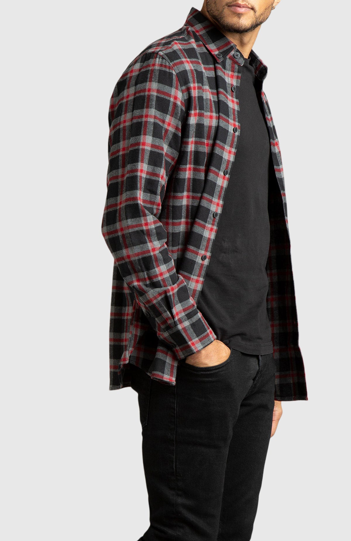 Red & Black Plaid Flannel Shirt for Men - Side