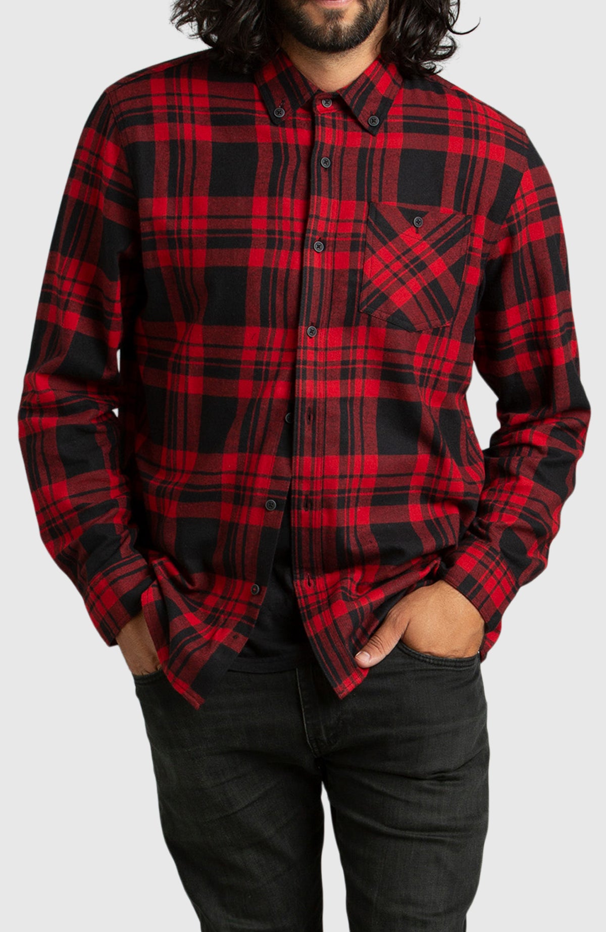 Red Buffalo Plaid Flannel Shirt for Men - Front