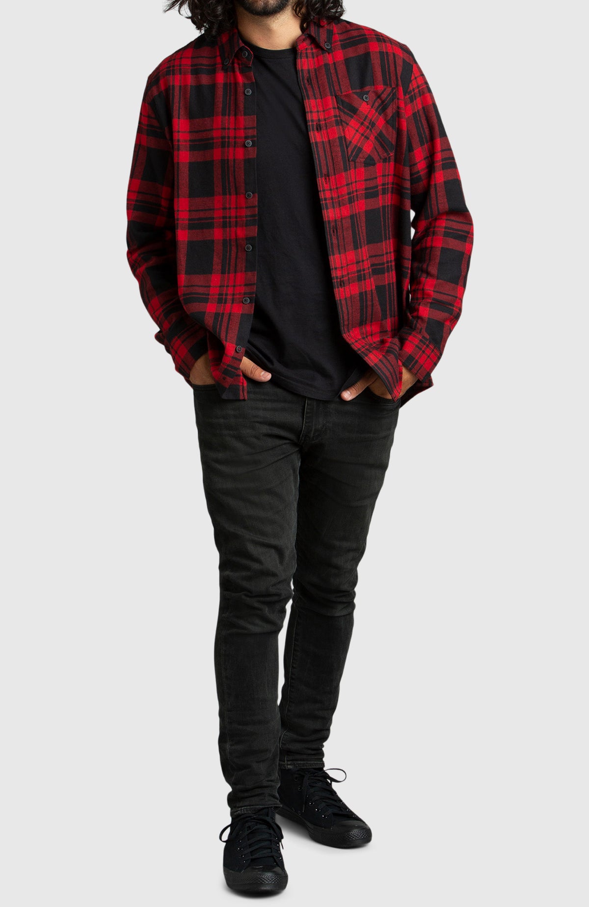 Red Buffalo Plaid Flannel Shirt for Men - Full