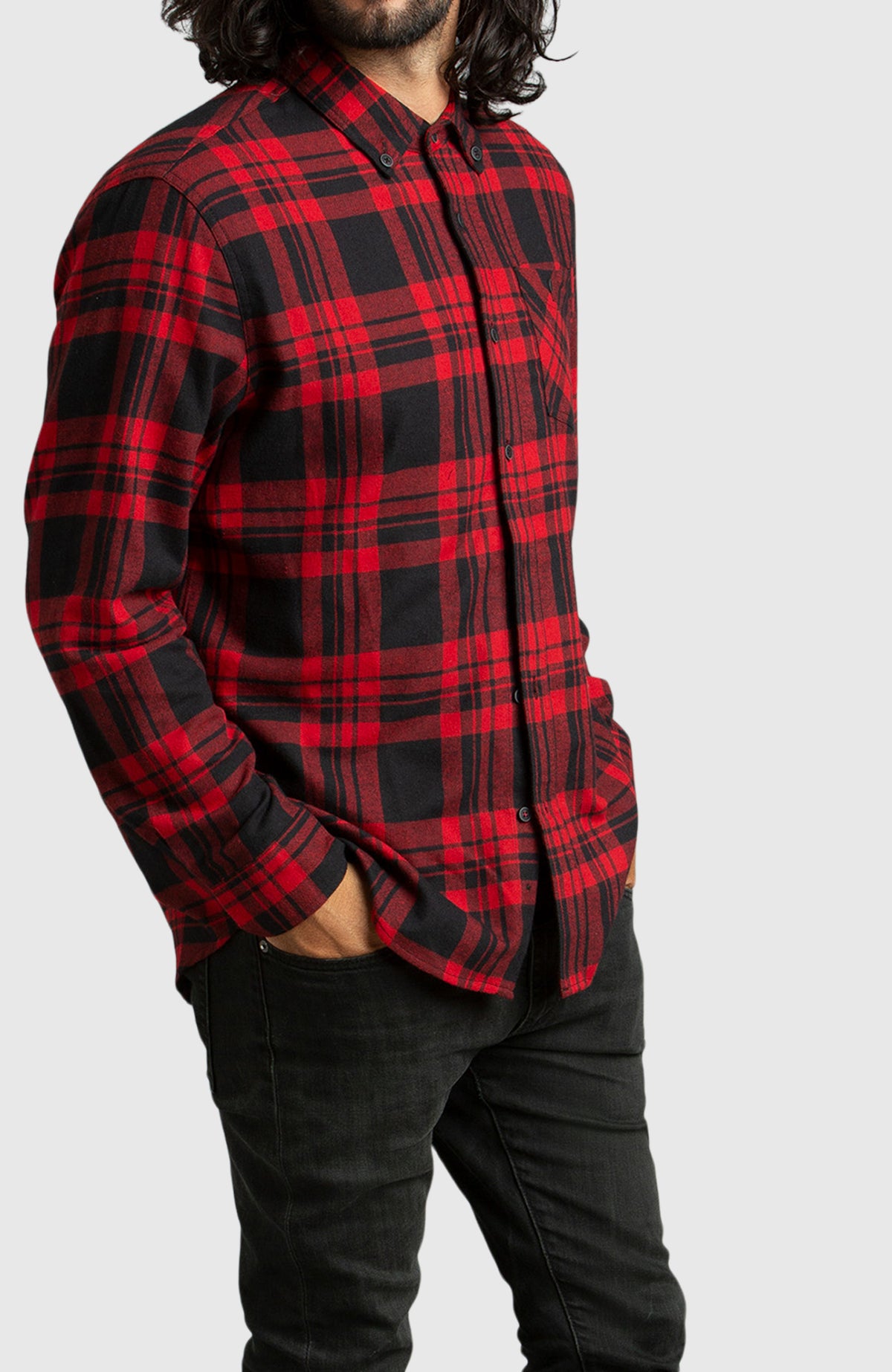 Red Buffalo Plaid Flannel Shirt for Men - Side