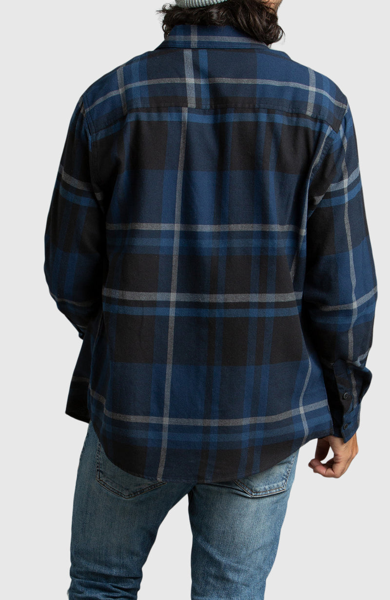 Blue & Black Plaid Flannel Shirt for Men - Back