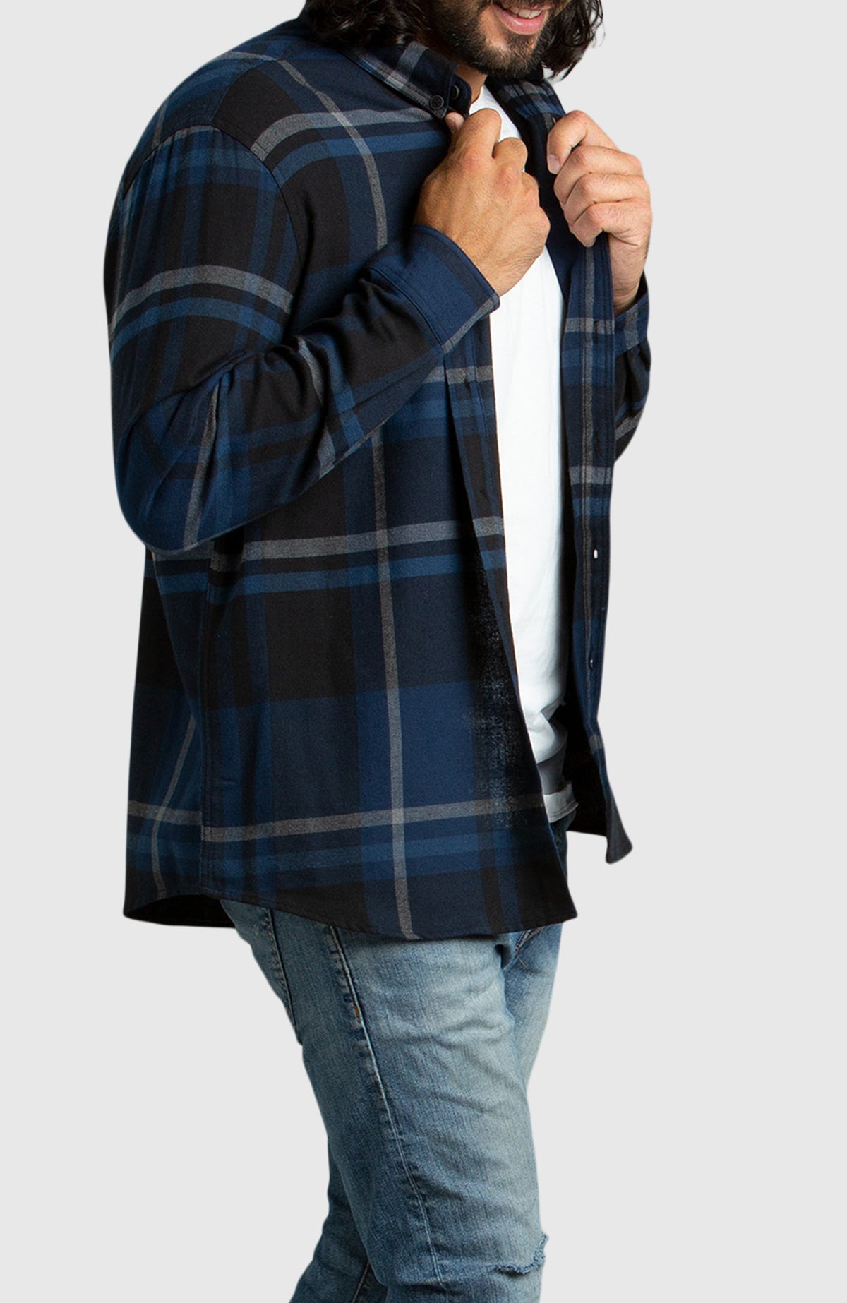 Blue & Black Plaid Flannel Shirt for Men - Side