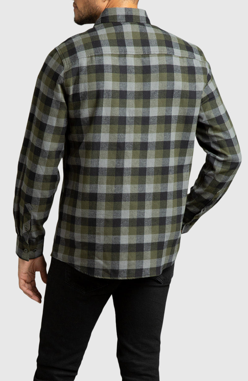 Green & Black Plaid Flannel Shirt for Men - Back