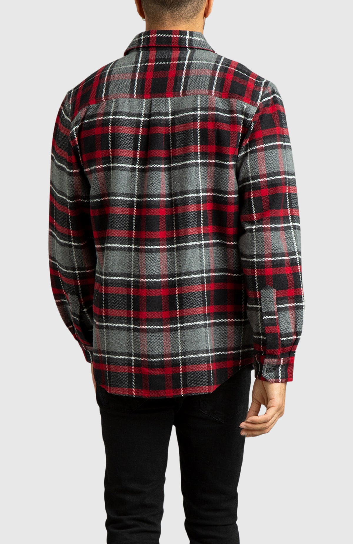 Red Herringbone Plaid Overshirt for Men - Back