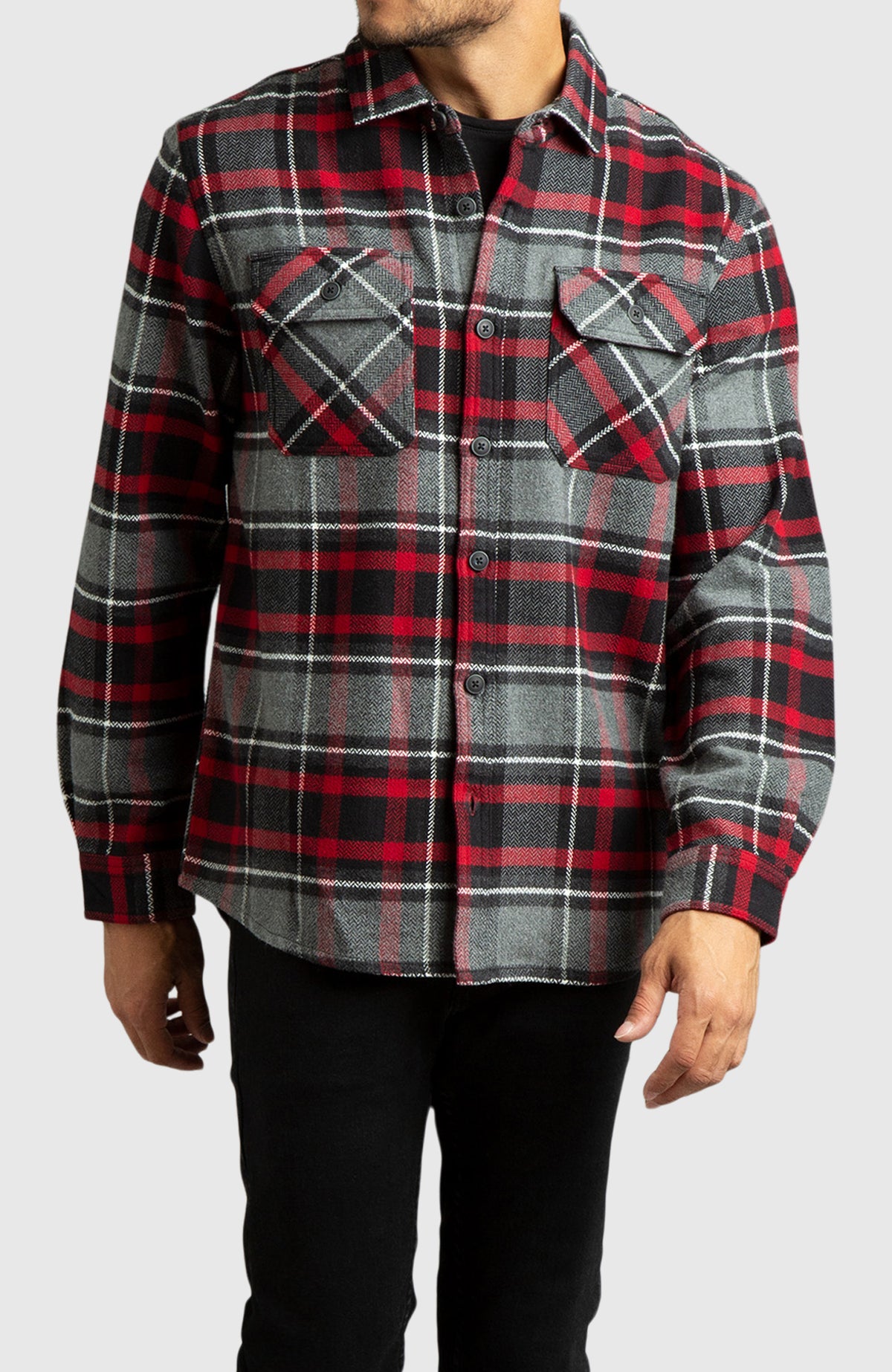 Red Herringbone Plaid Overshirt for Men - Front