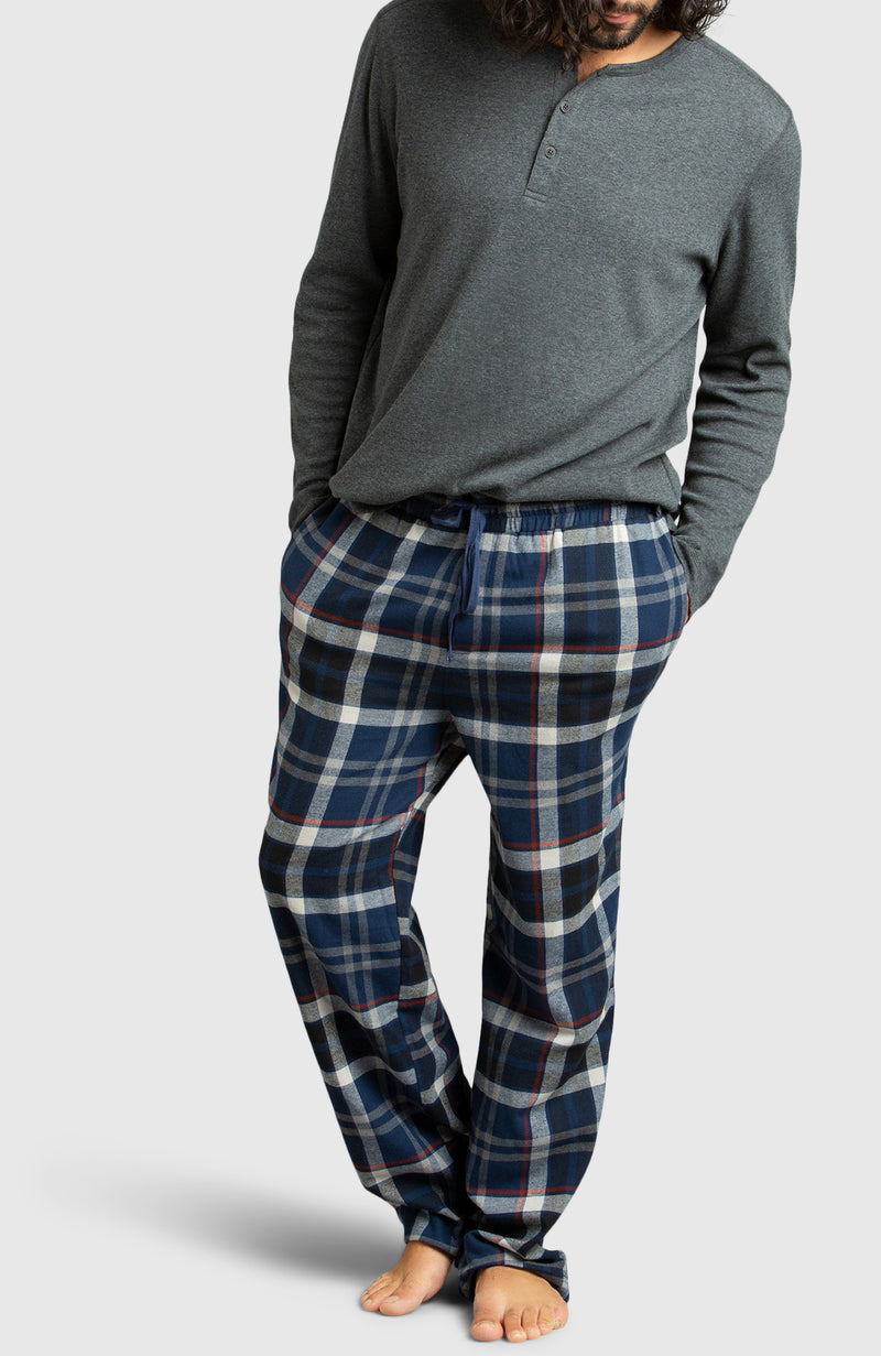 Blue & Black Flannel Plaid Pyjama for Men - Full