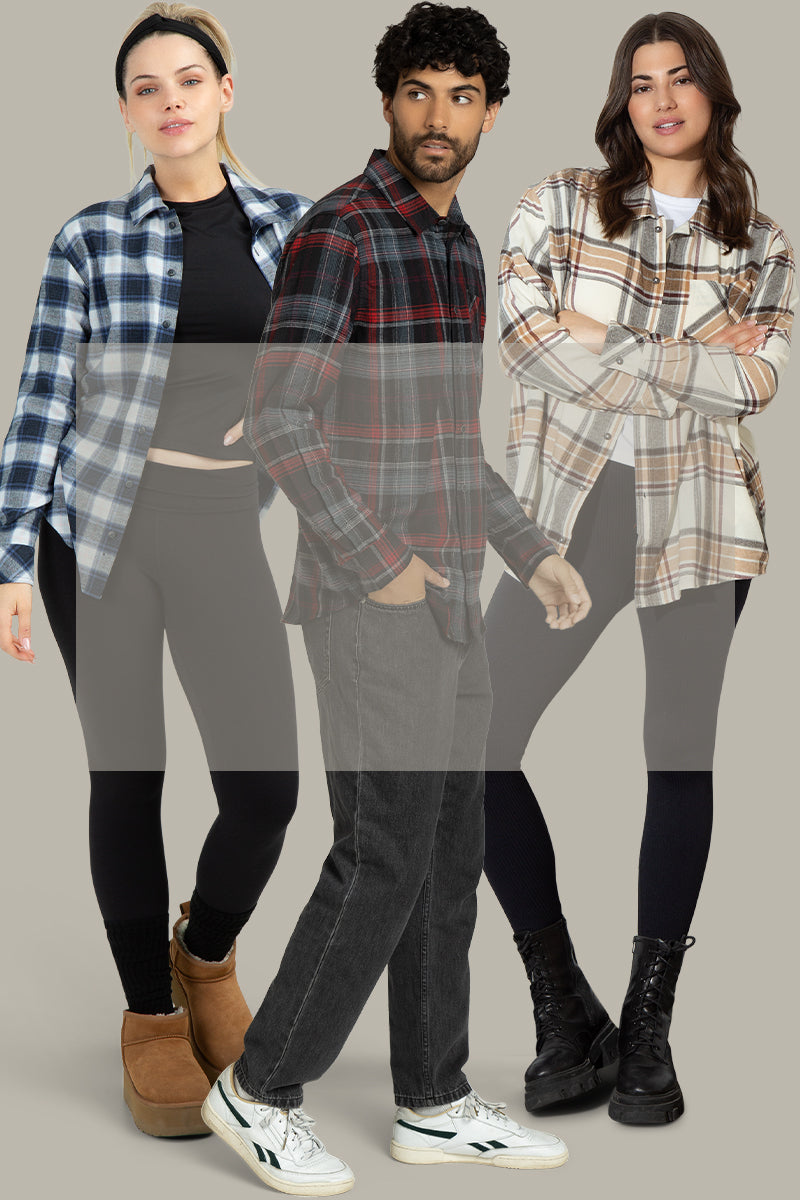 Plaid flannel shirts for both men and women. Shop Now.