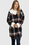 Navy & Red Ebony Oversized Hooded Jacket for Ladies - Front
